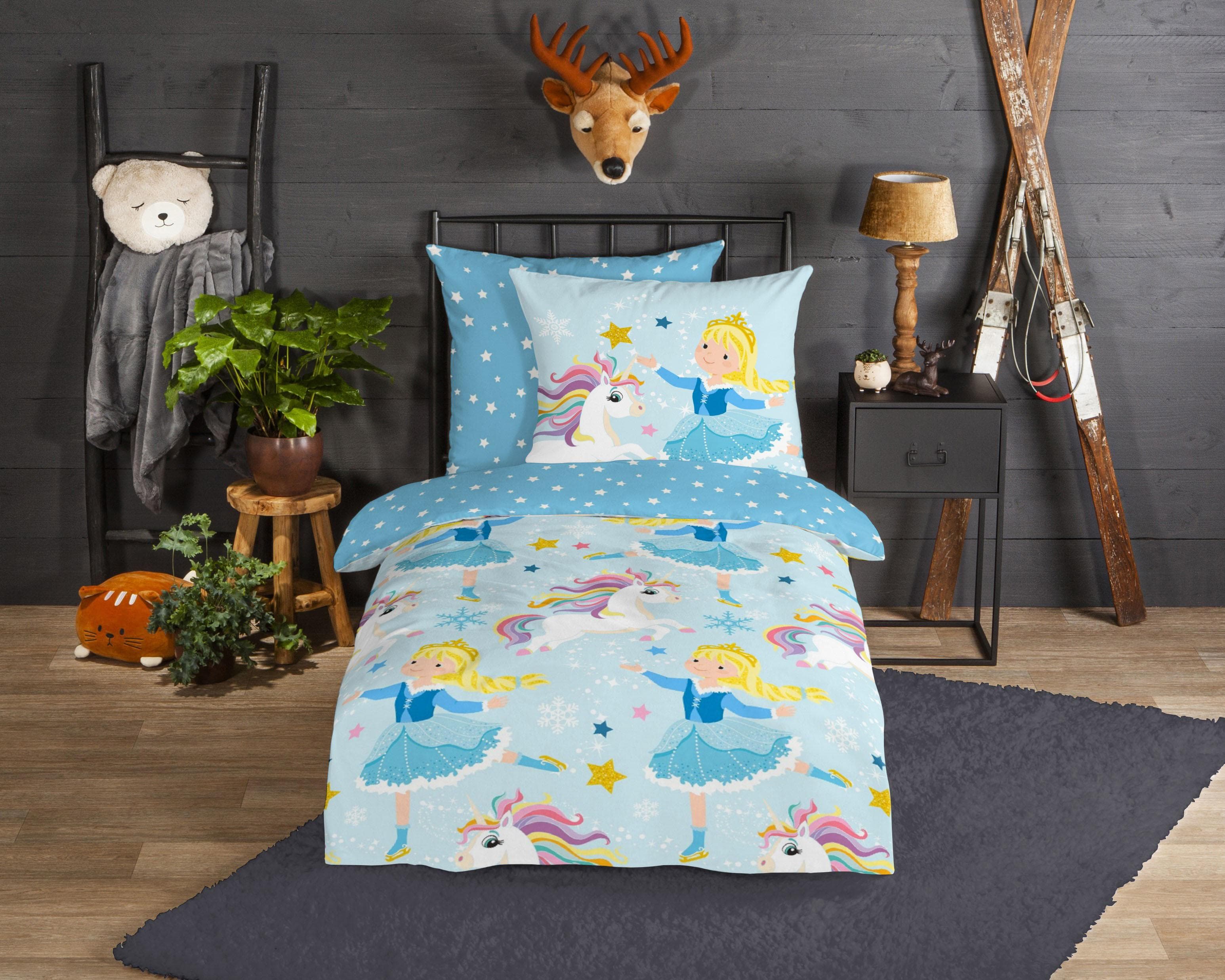 Good Morning Kinderbettwäsche Einhorn Blau Biber