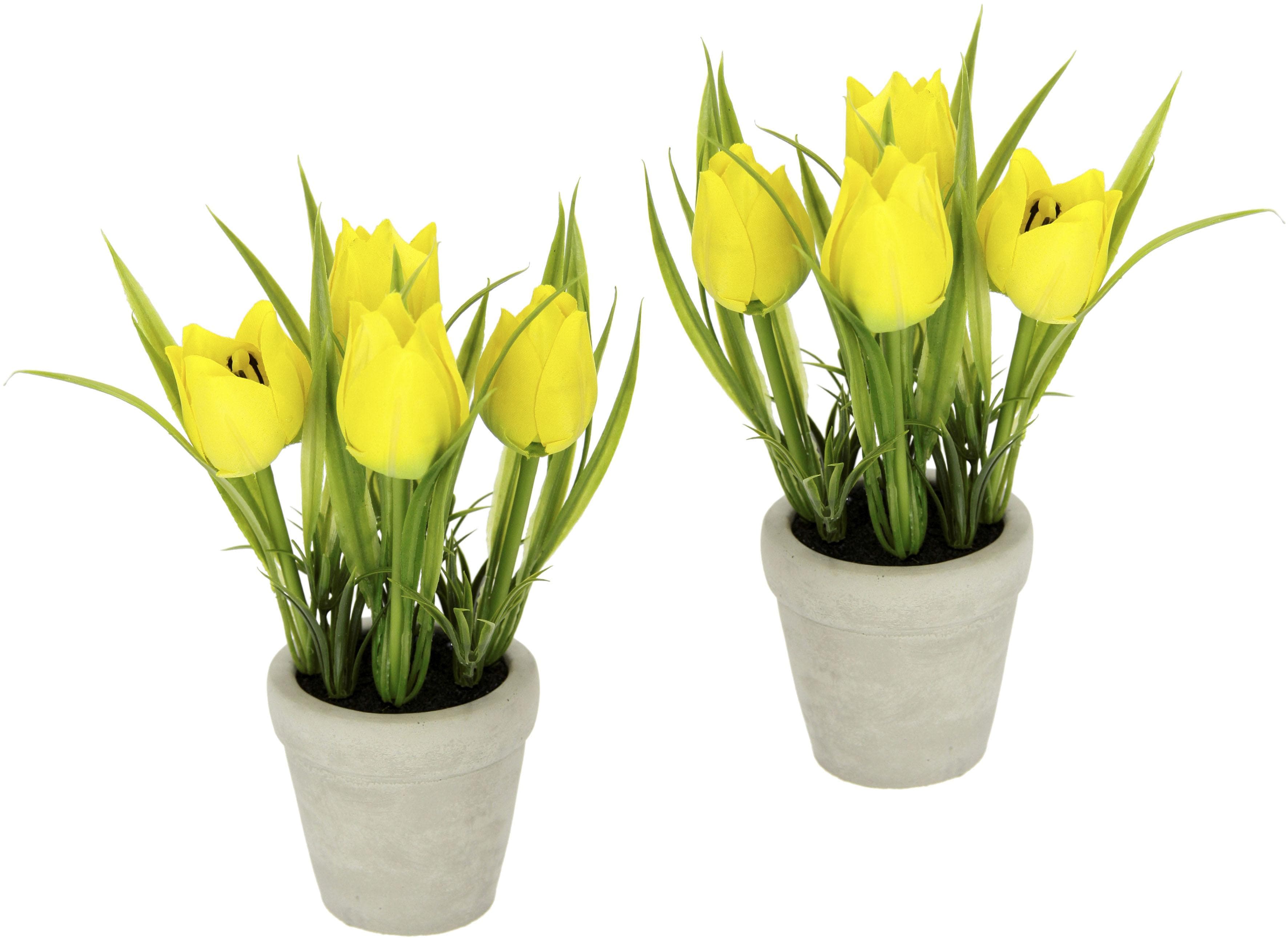 I.GE.A. Kunstblume Tulpe Gelb 2er Set mit Keramiktopf