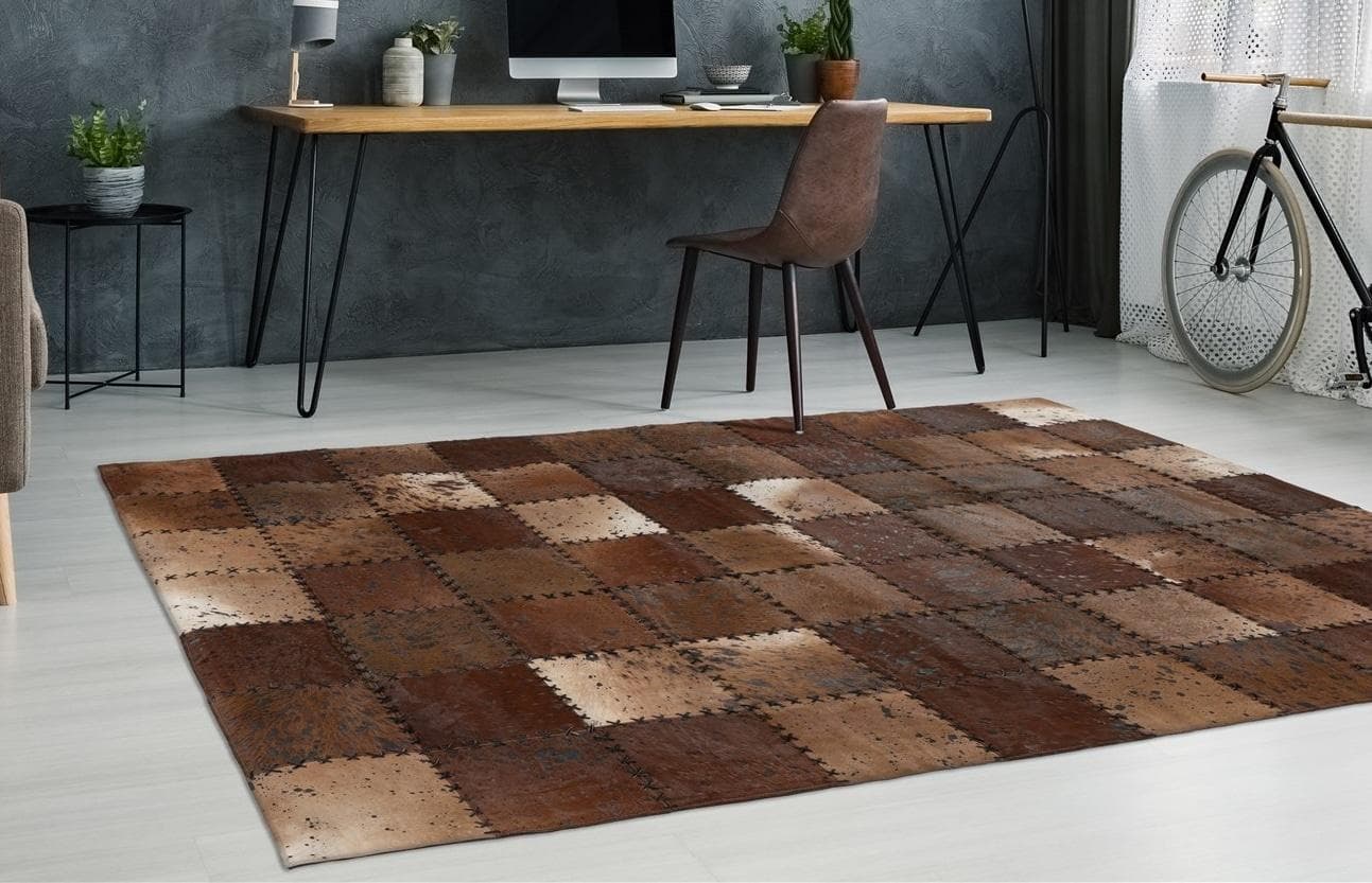 ARTE ESPINA Lederteppich Voila 100 Braun Patchwork Handgenäht