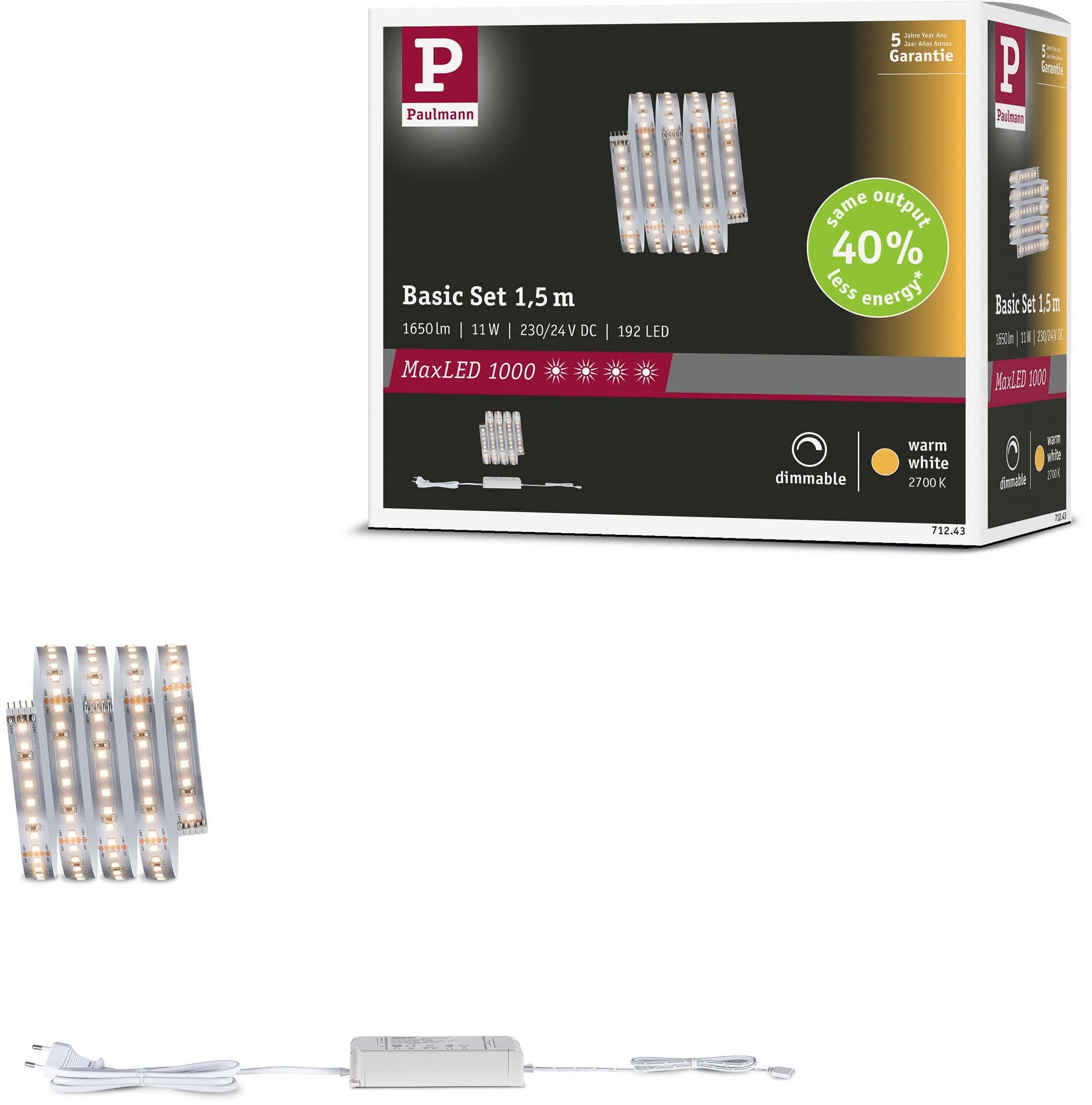 PAULMANN LED-Streifen MaxLED 1000 Warmweiß Basisset Silber 1,5m