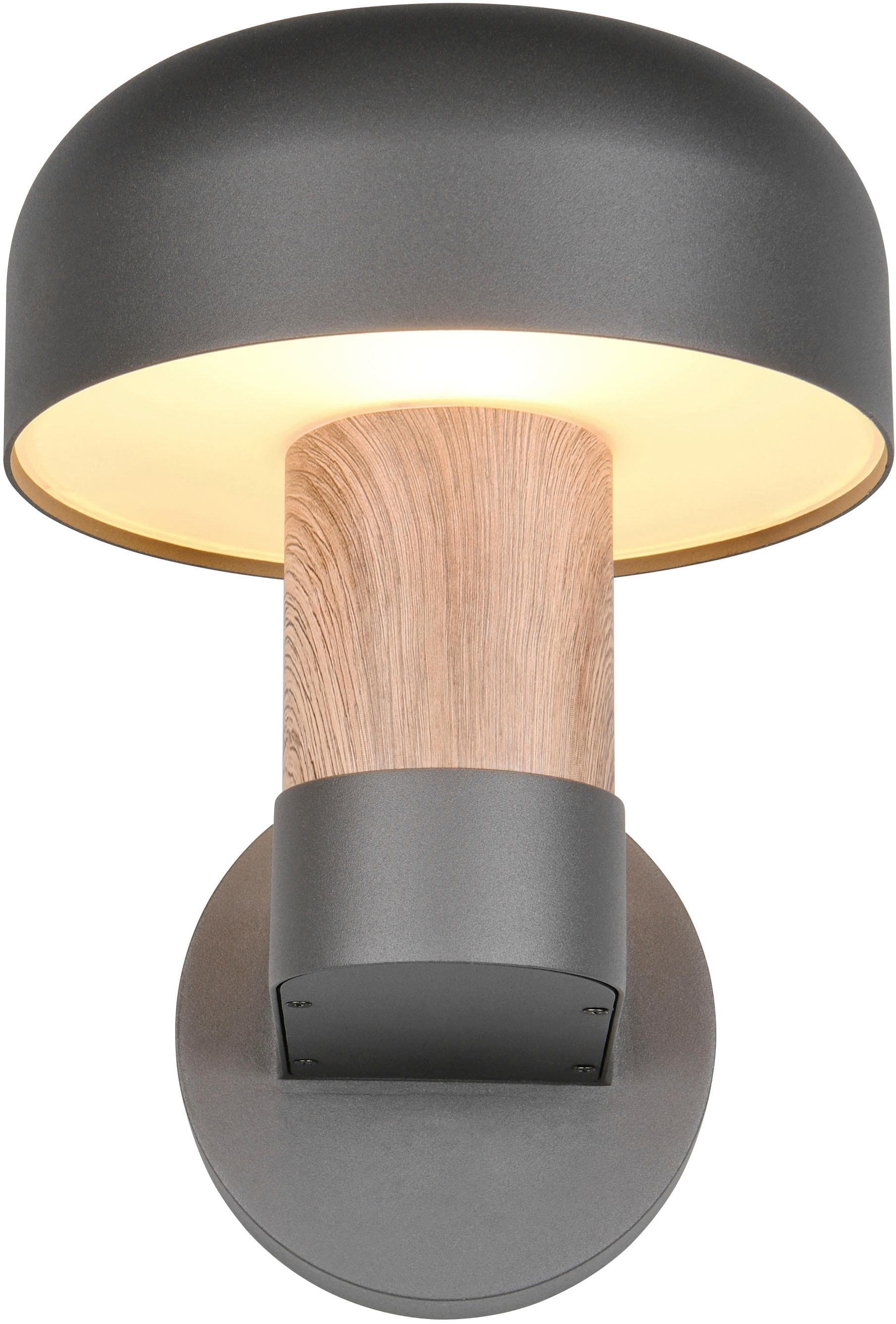 Trio Außenwandleuchte Fraser grau/Holzoptik Alu IP54 E27