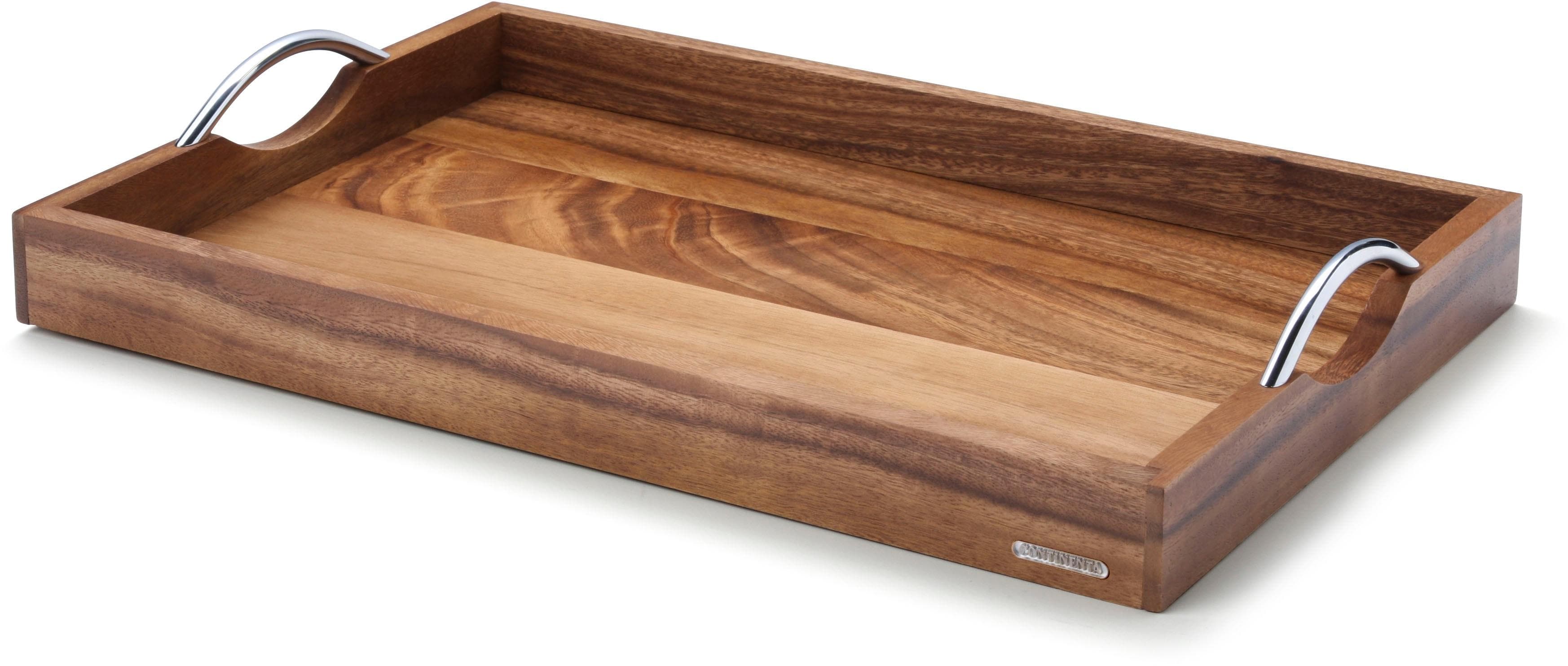 CONTINENTA Tablett Akazienholz braun mit Metallgriffen