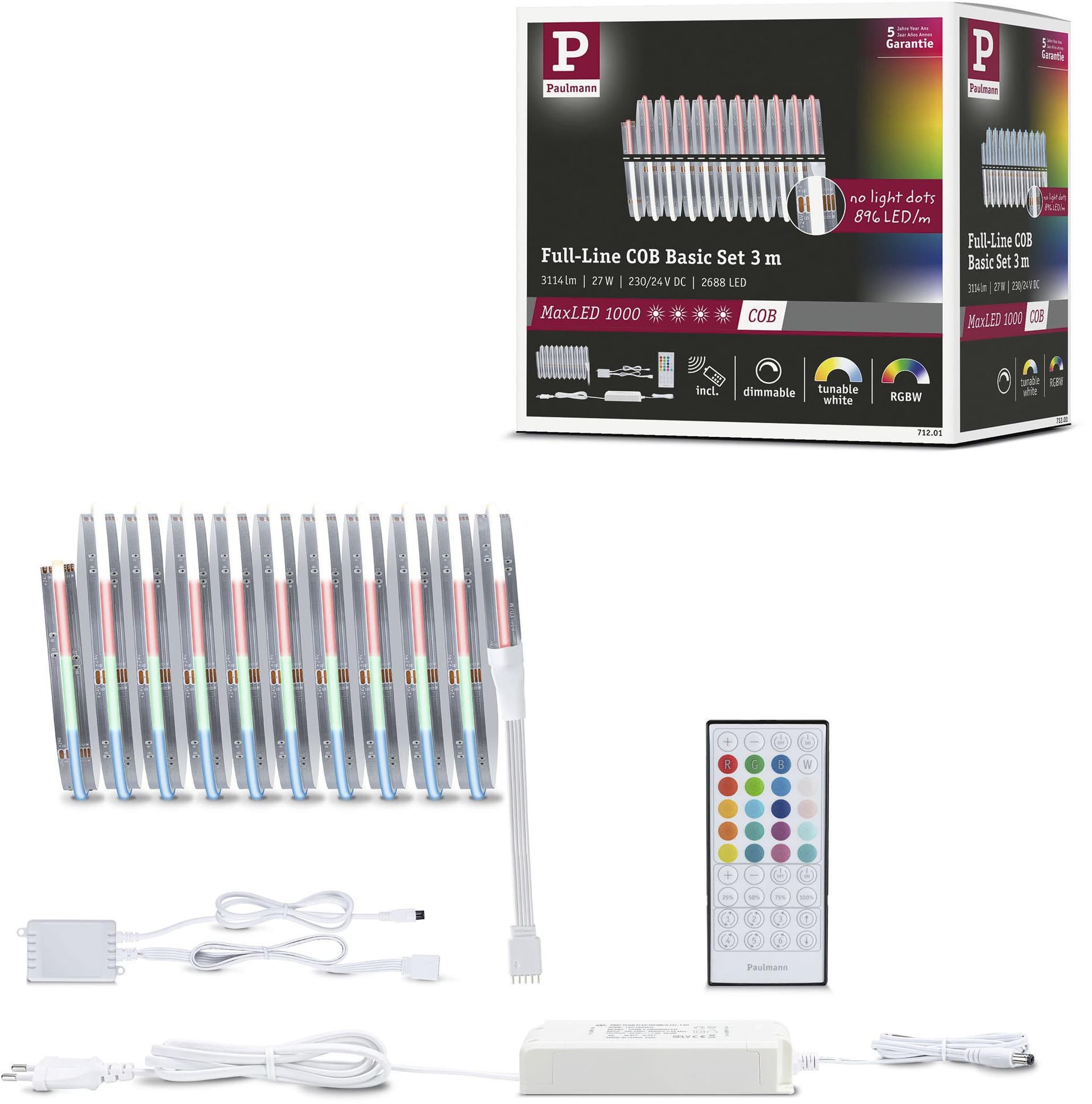 PAULMANN LED-Streifen 'MaxLED 1000 LED Strip Full-Line COB Basisset' - 3m Silber