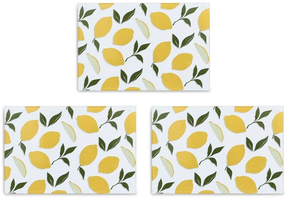 ZELLER PRESENT Glasschneideplatte "Lemons" 3er Set Bunt Sicherheitsglas