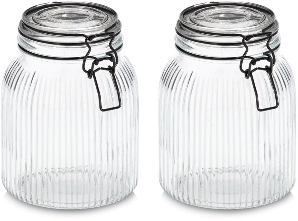 ZELLER PRESENT Vorratsglas 2-tlg. Transparent/Schwarz Bügelverschluss 1400 ml