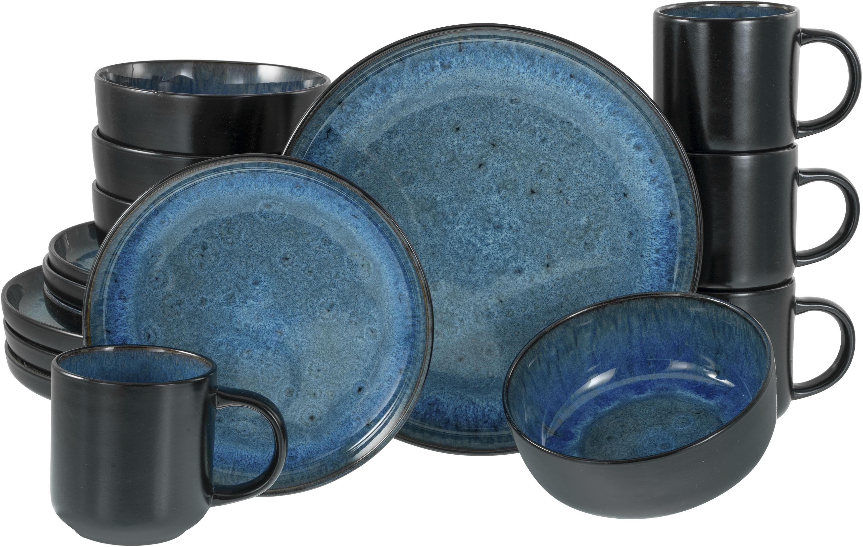 CREATABLE Kombiservice Nordic Fjord 16-tlg blau Steinzeug