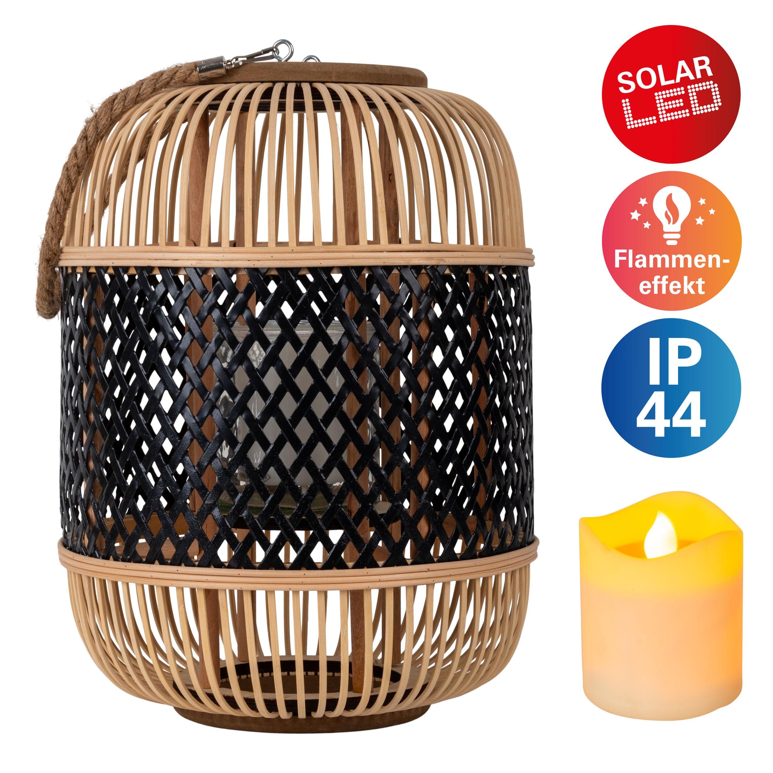 NÄVE LED Dekolicht Korbinian Schwarz Natur Solar Laterne 27 cm