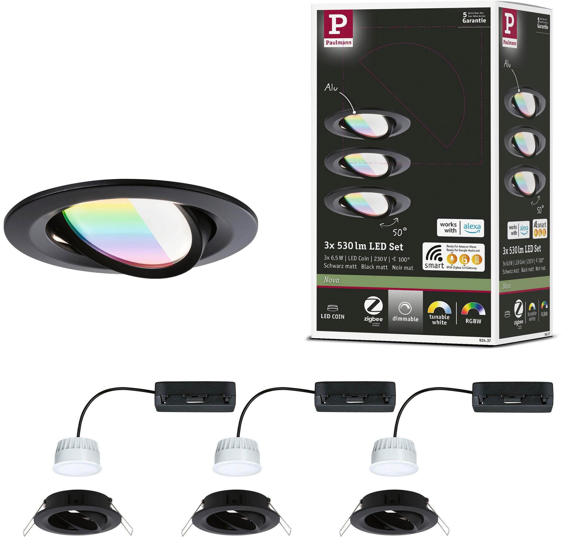 PAULMANN LED Einbauleuchte Nova Coin Schwarz Smart Home