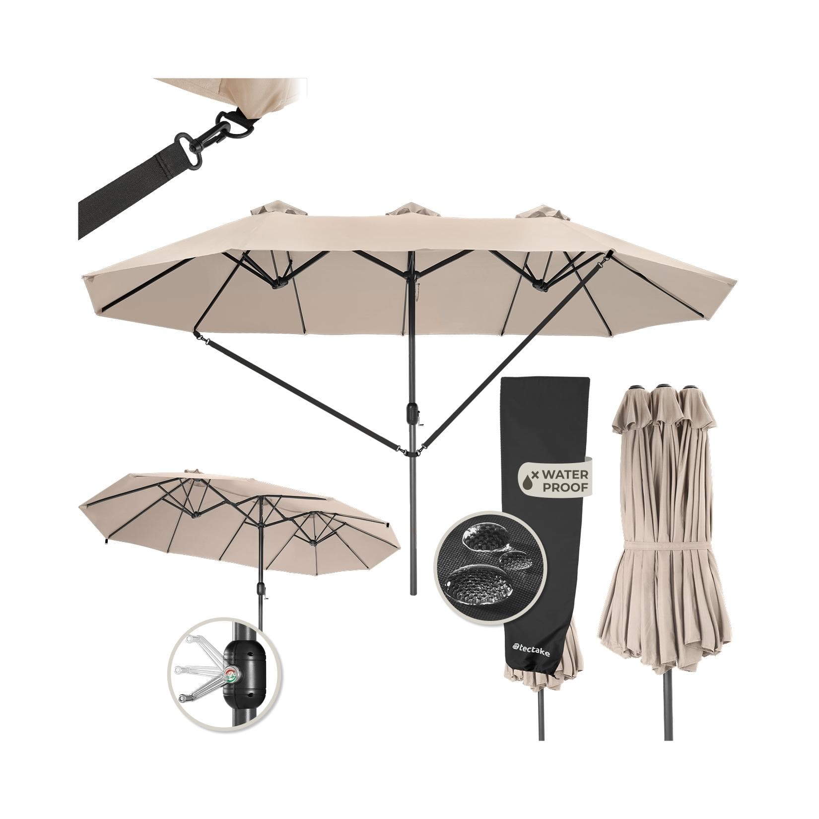 tectake® Sonnenschirm 460 x 270 cm UV-Schutz 50+