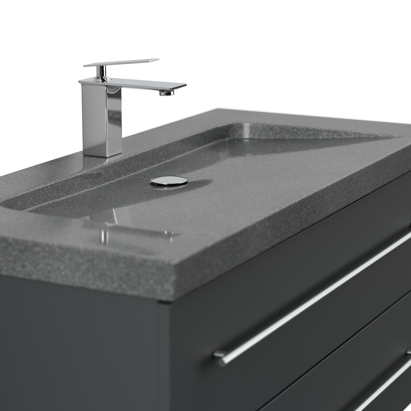 Posseik Badmöbel-Set YAMO 100 mit Granit-Waschbecken und Grafit-Unterschrank