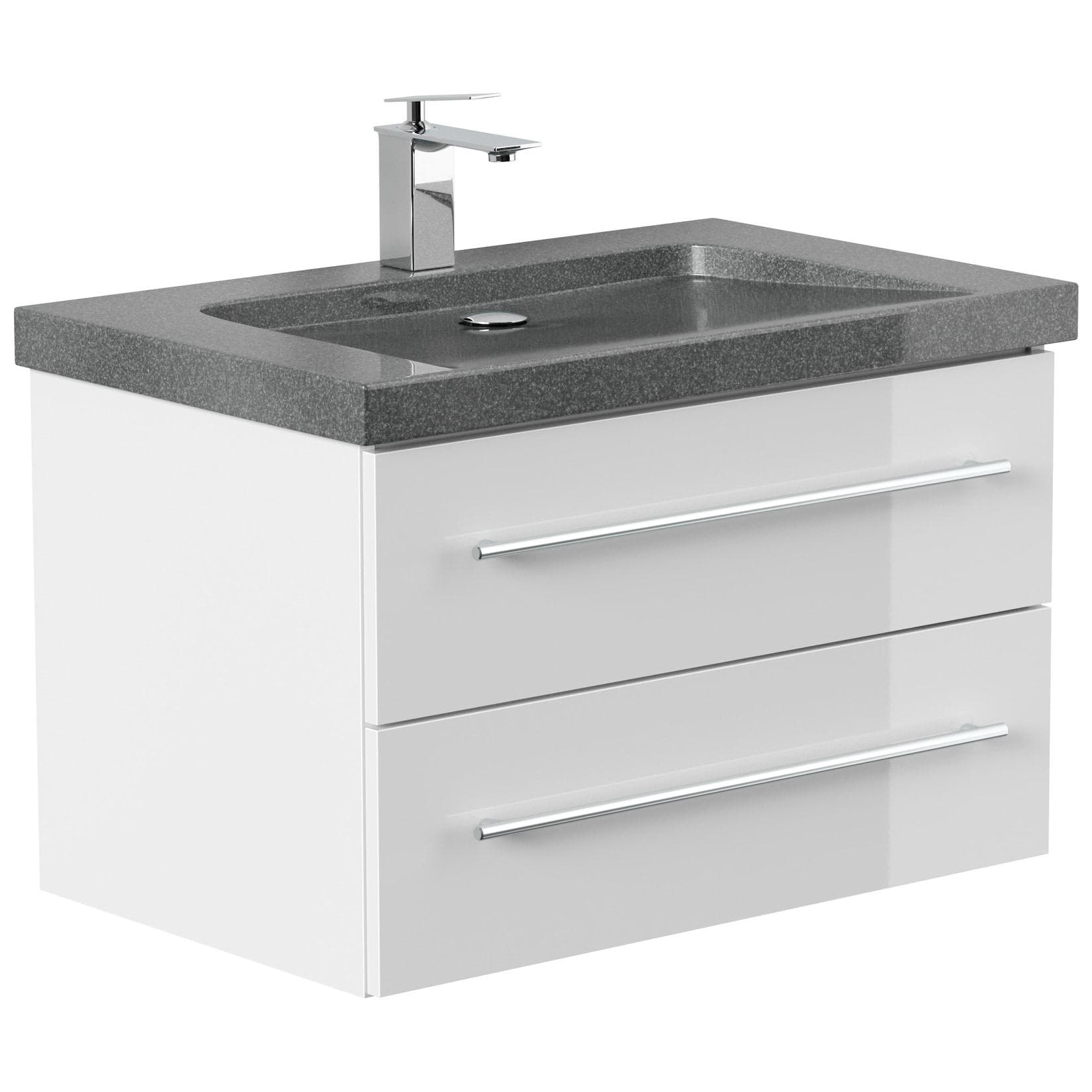 Badmöbel-Set Waschplatz Granit G654 "YAMO 75" weiß Hochglanz