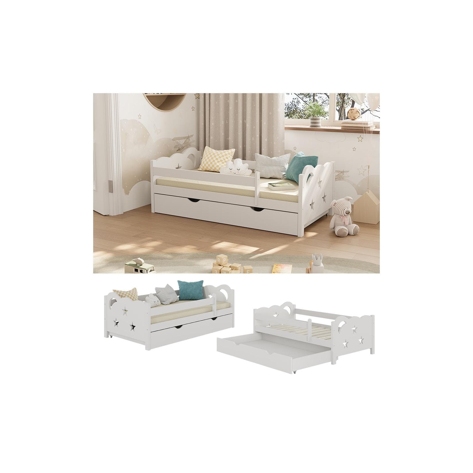 VitaliSpa® Kinderbett Jessica Weiß mit Schublade