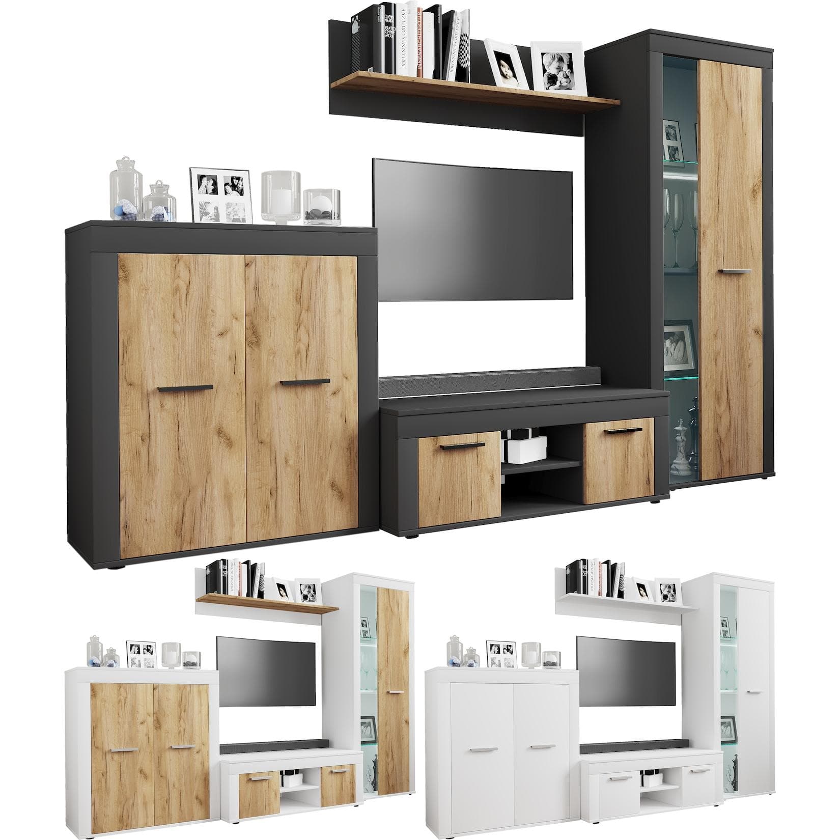 Modernes TV-Board mit Schrankwand  in 4 Teilen