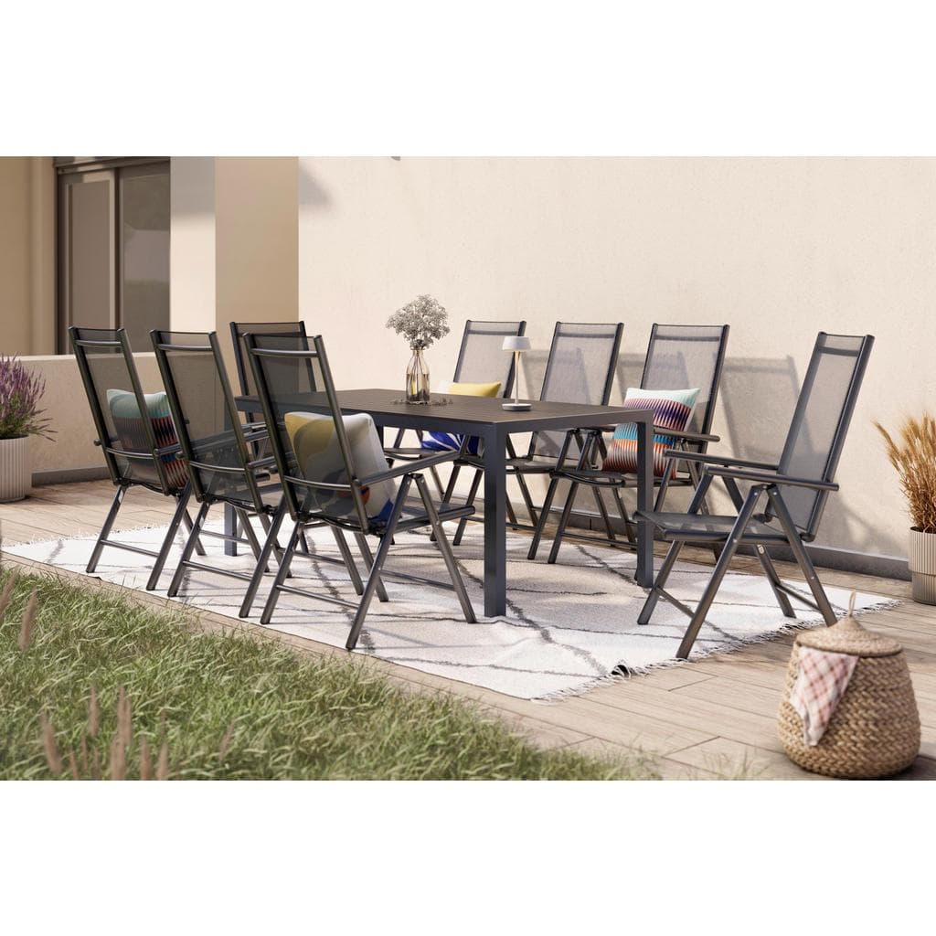 Ambia Garden Gartentischgruppe Anthrazit Schwarz 9-tlg. Klappstühle