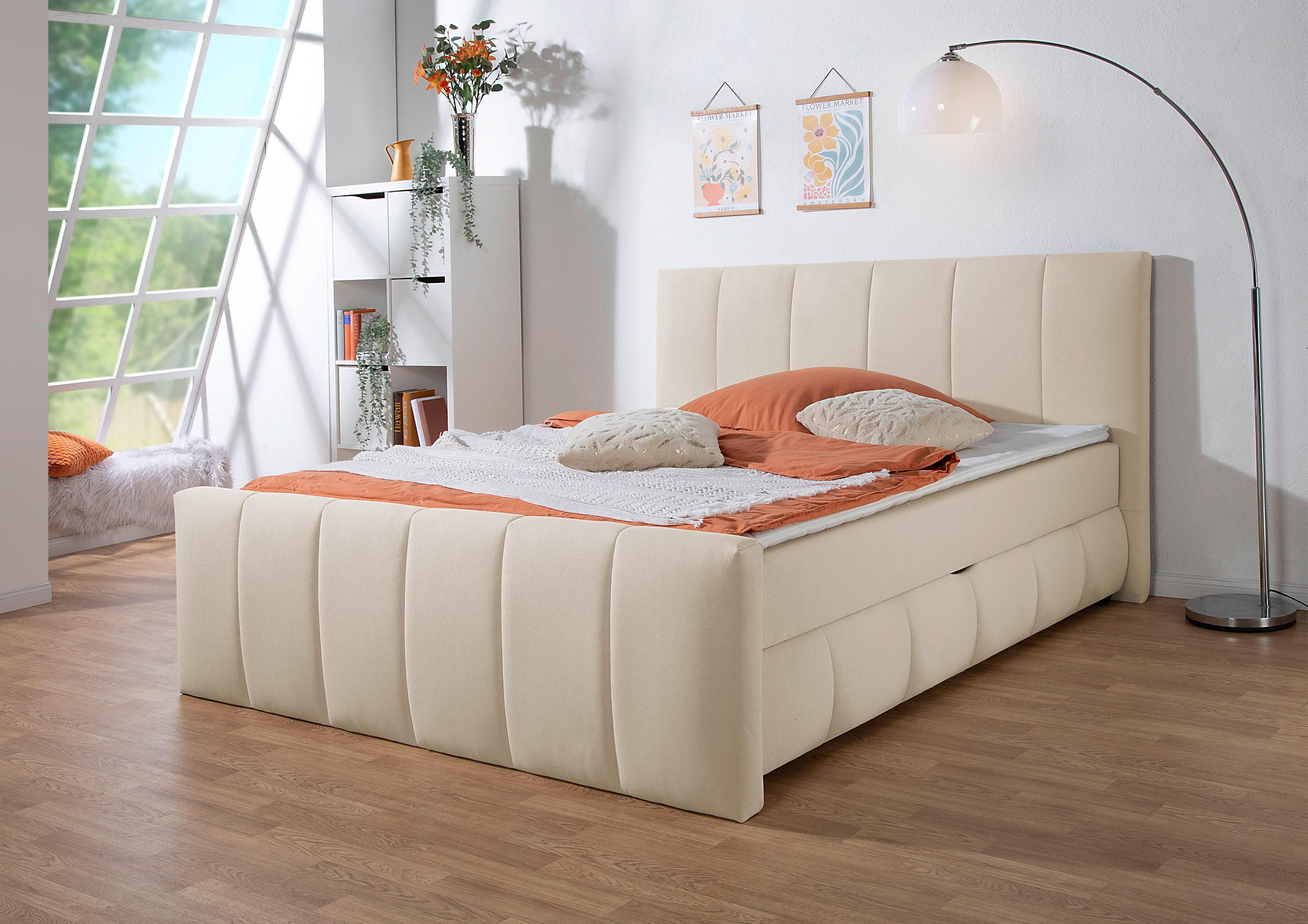 Boxbett HOME AFFAIRE Hanelore inkl. Bettkasten, Topper, Kopf- und Fußteil Beige