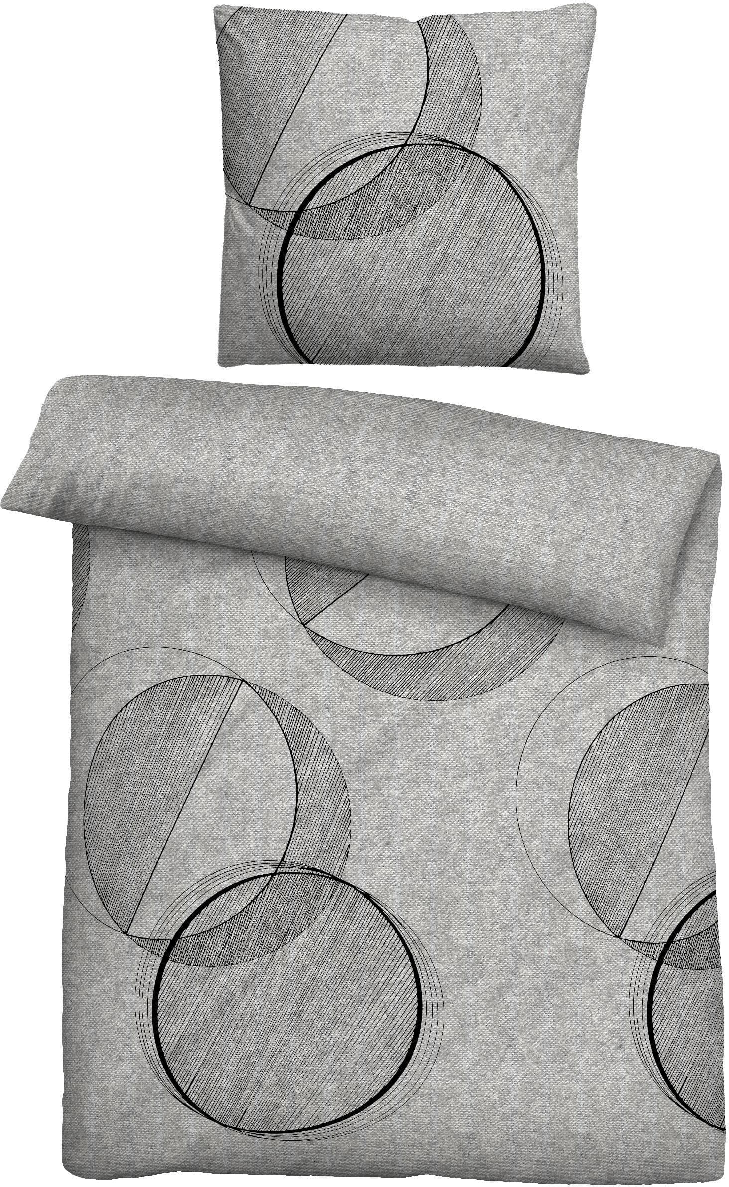 Biberna Bettwäsche Circle Grau Melange Flanell 100% Baumwolle
