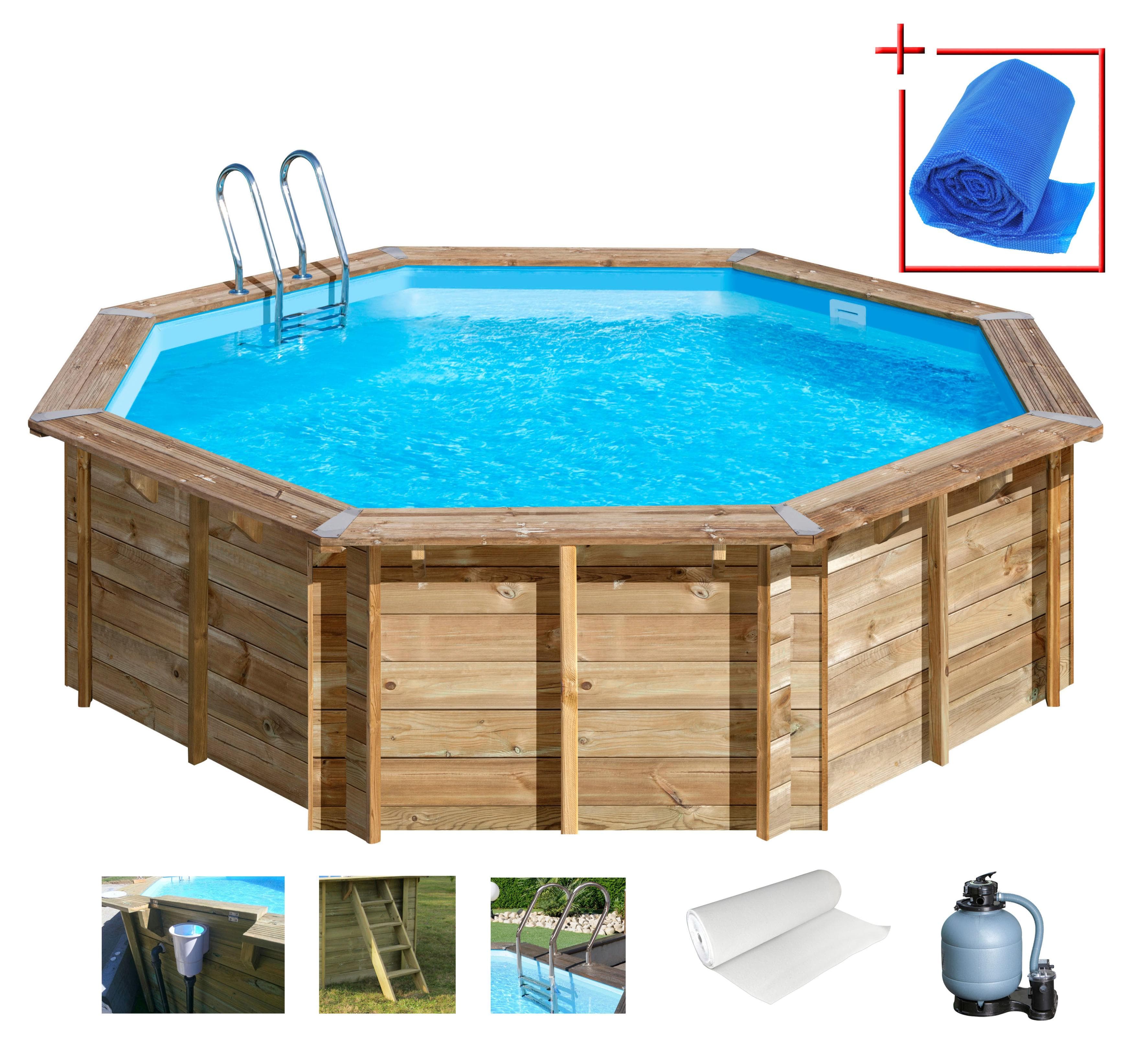 Achteckpool aus Holz, PVC, Edelstahl und Kiefernholz