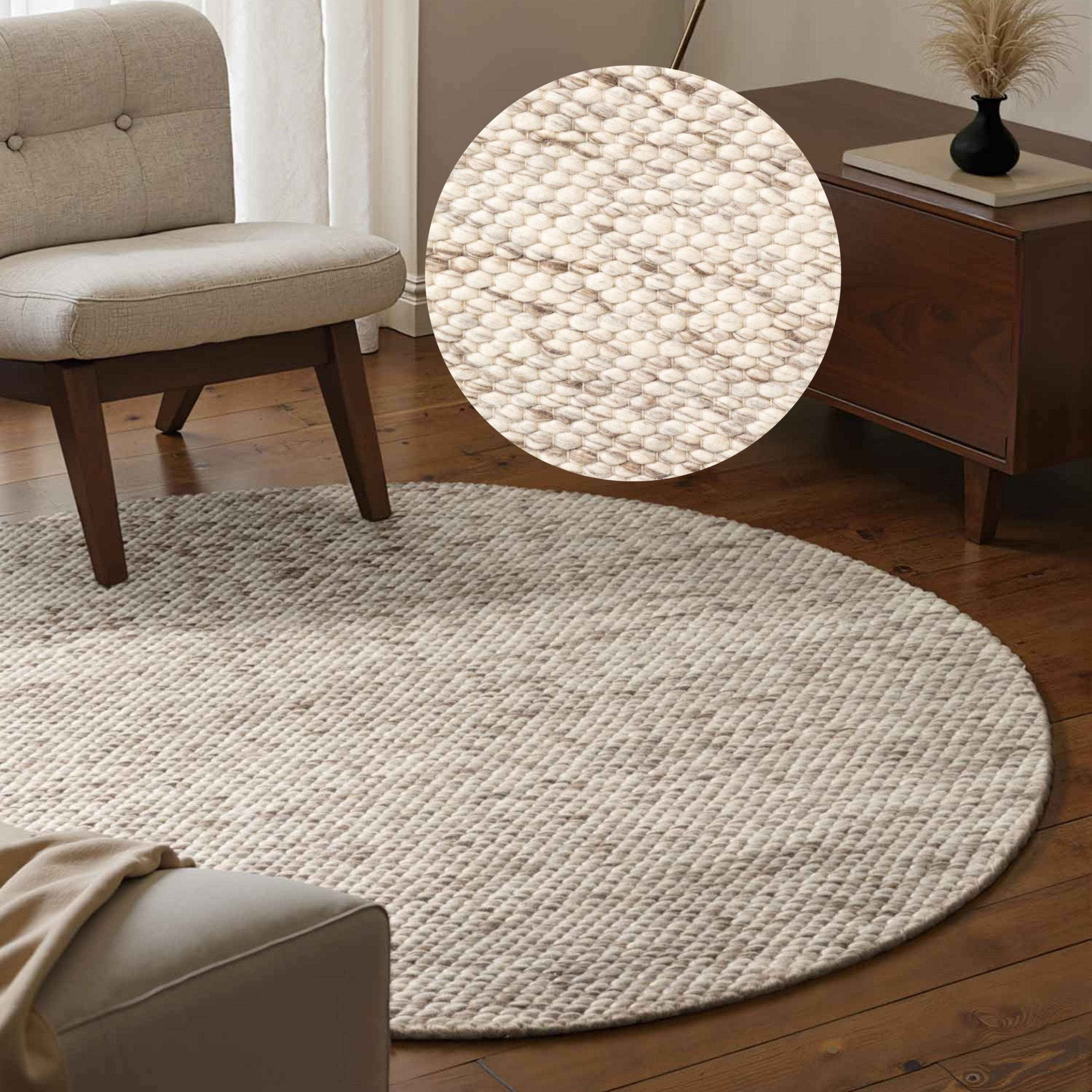 Wollteppich Perlenstruktur Ø 160 cm