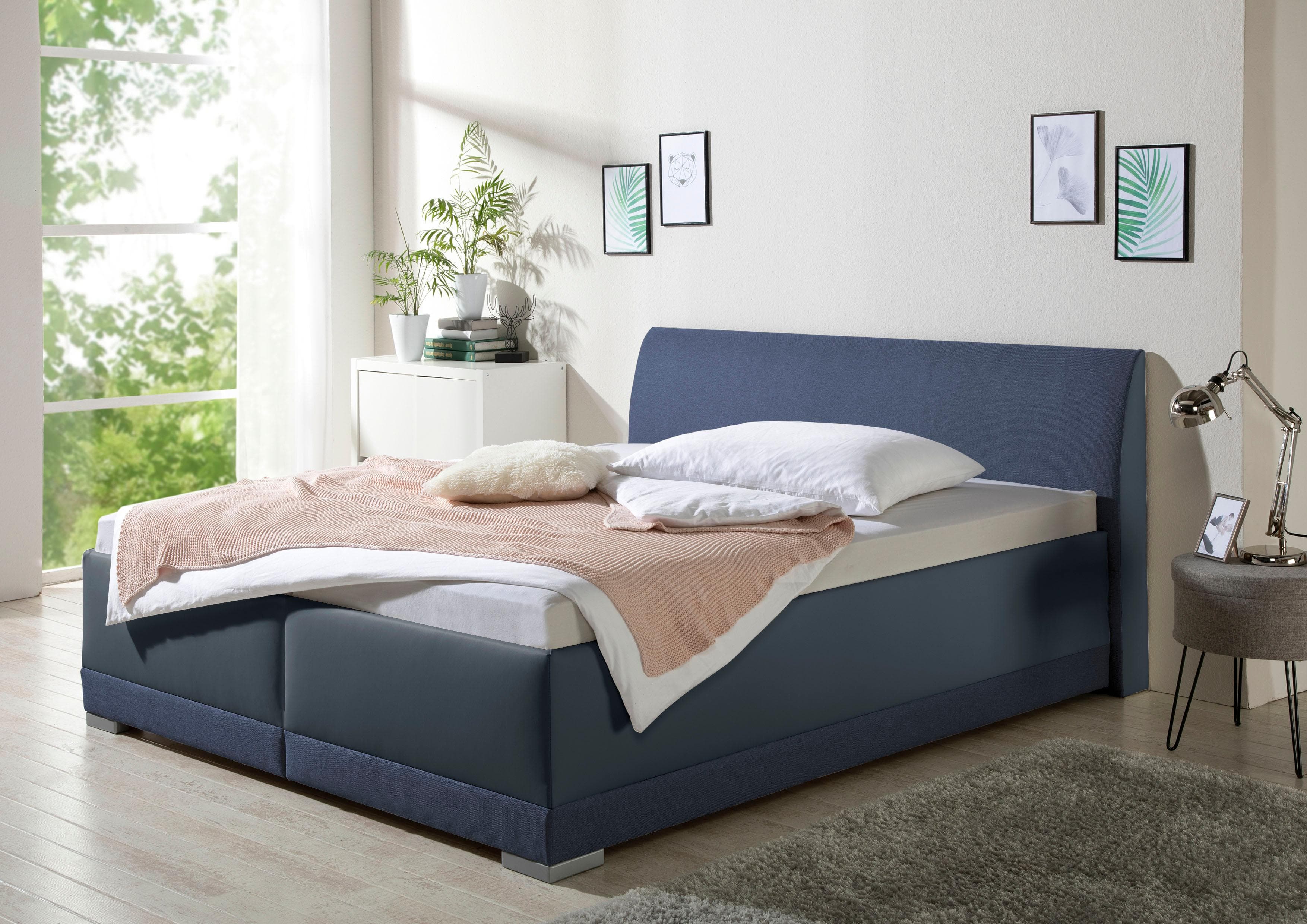 Polsterbett MAINTAL Makana mit Bettkasten und Matratze Blau