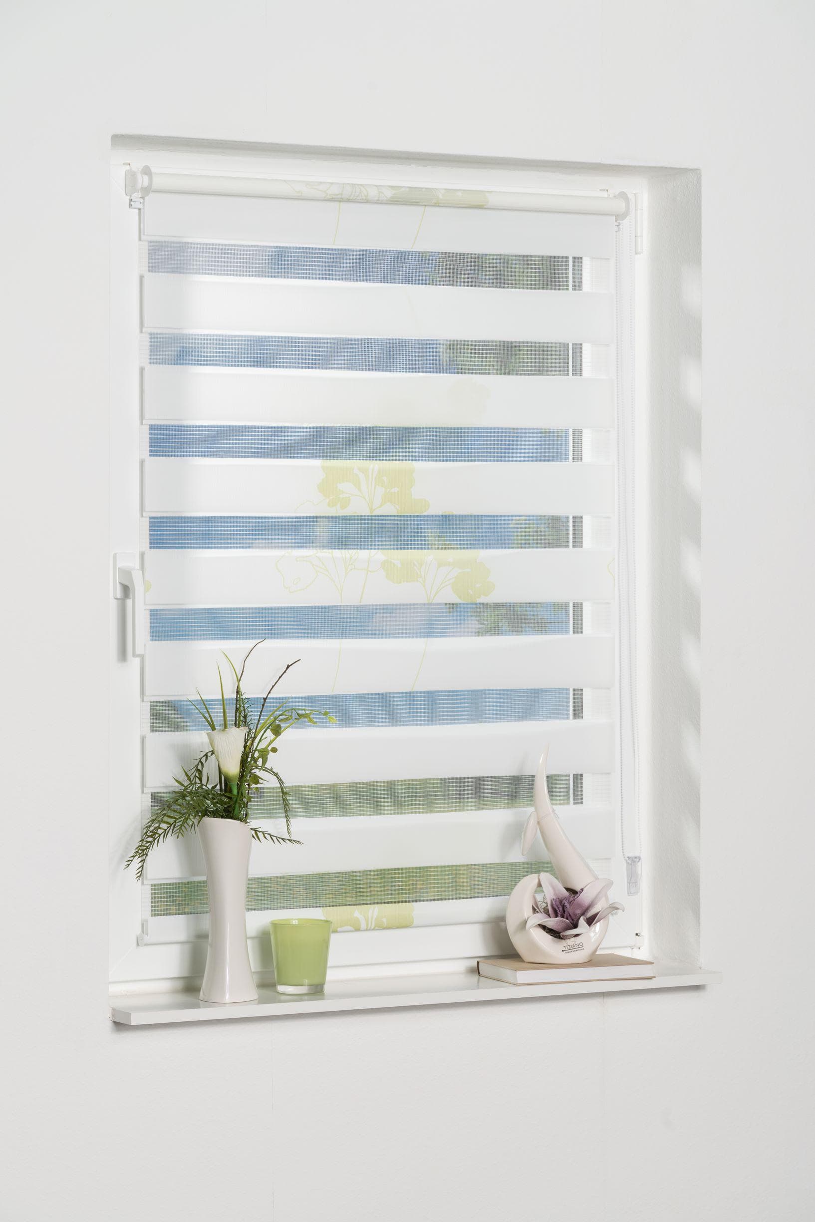 Doppelrollo K-Home Delphi Grün Blumendesign Polyester