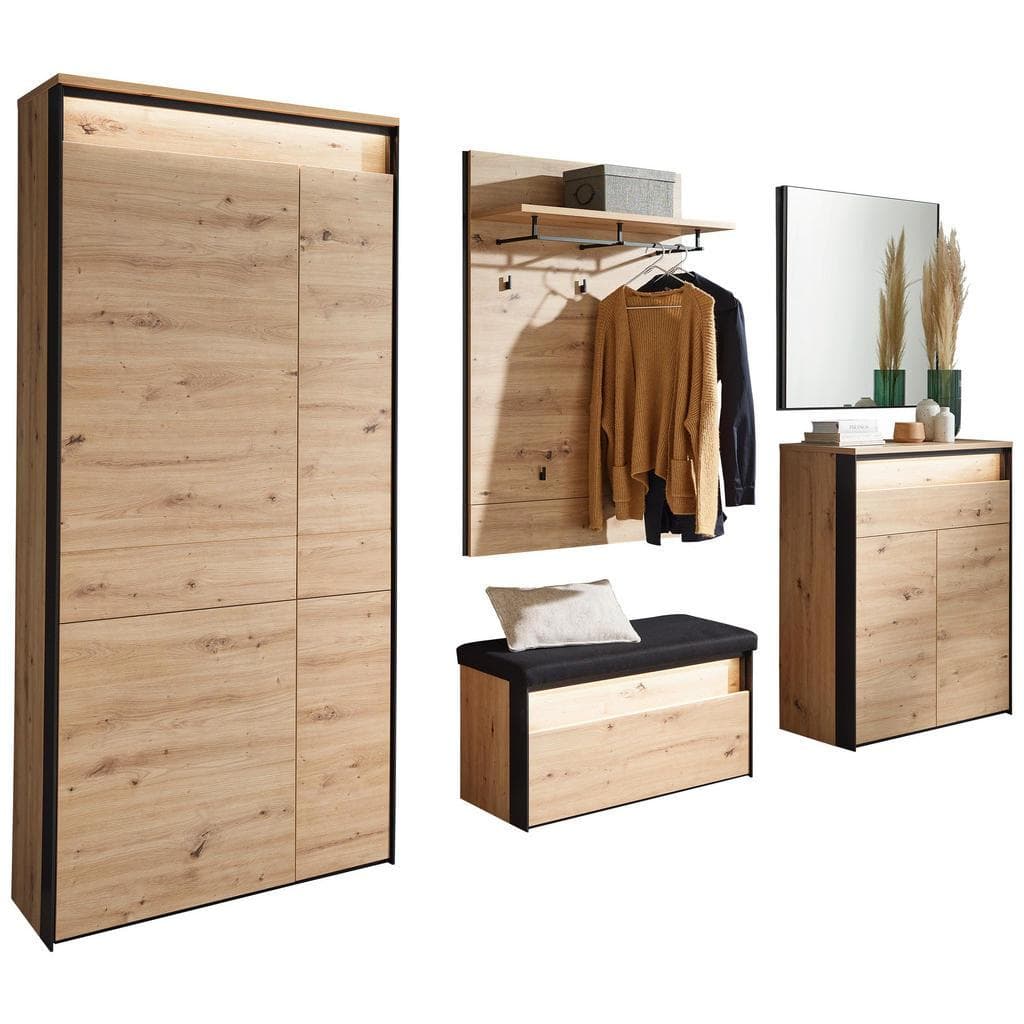 Voleo Garderobe Edra Schwarz Eiche Artisan LED-Beleuchtung