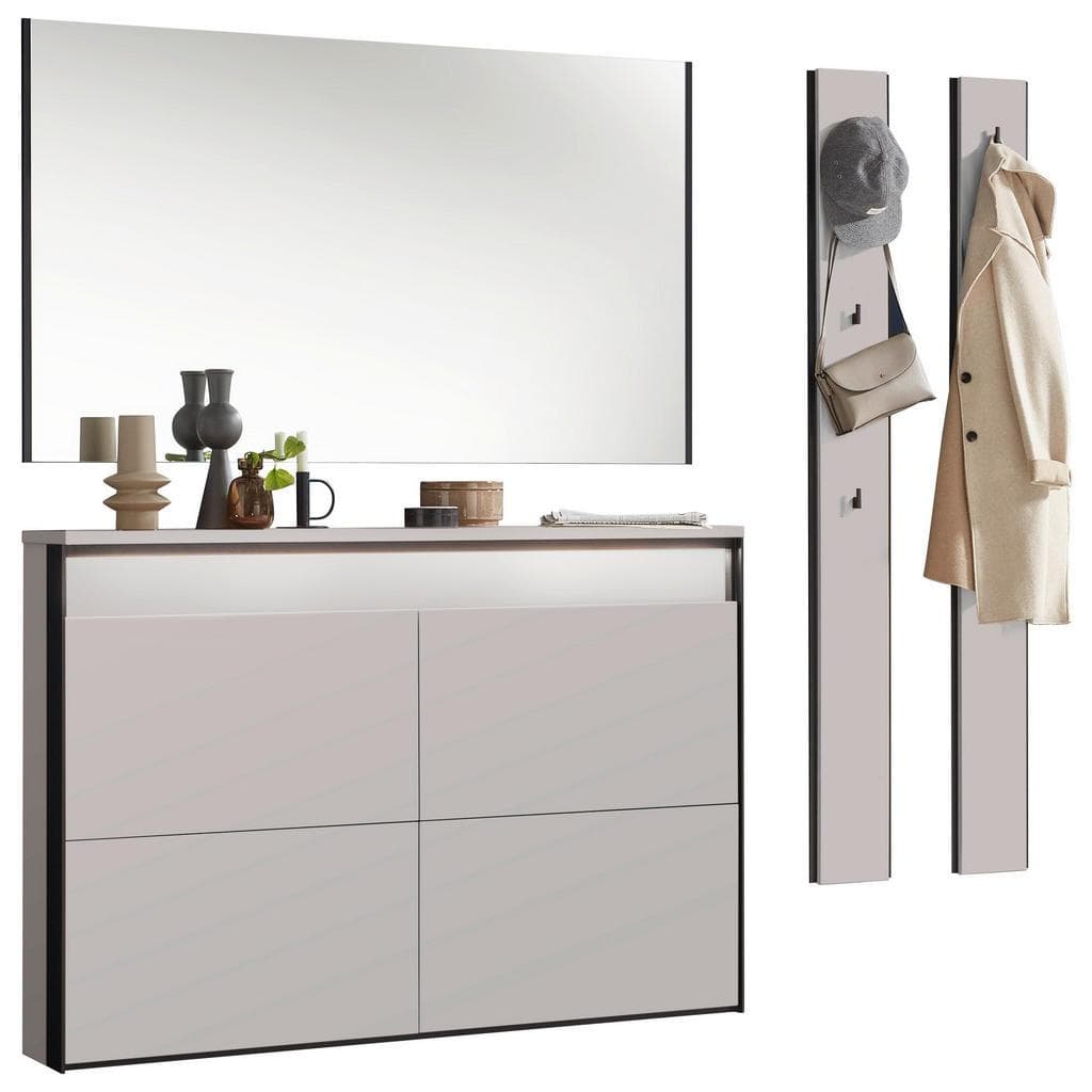 Voleo Garderobe Edra Schwarz Beige Glas Holzwerkstoff 4-teilig