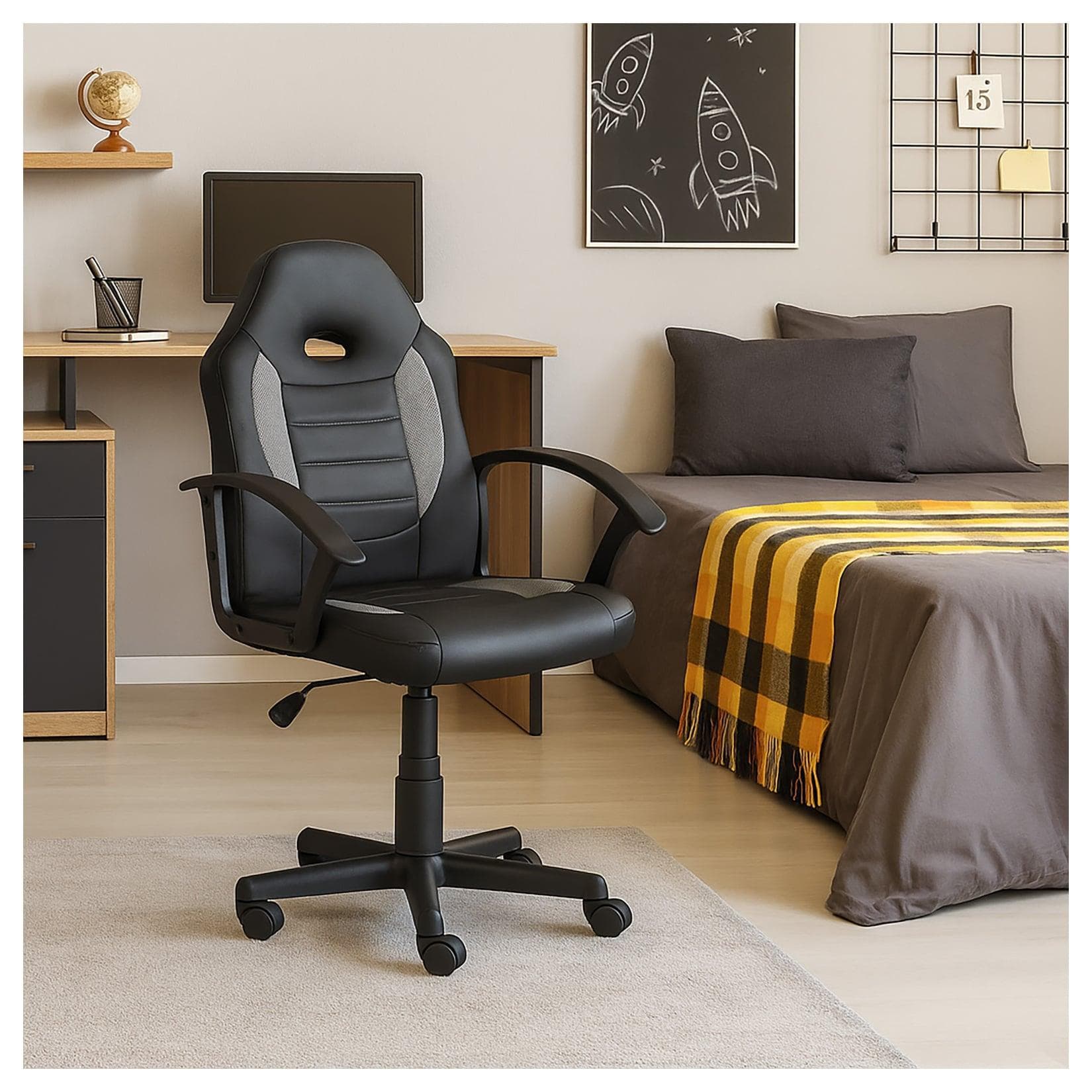 HTI-Living Schreibtischstuhl höhenverstellbar Schwarz-Grau für Kinder