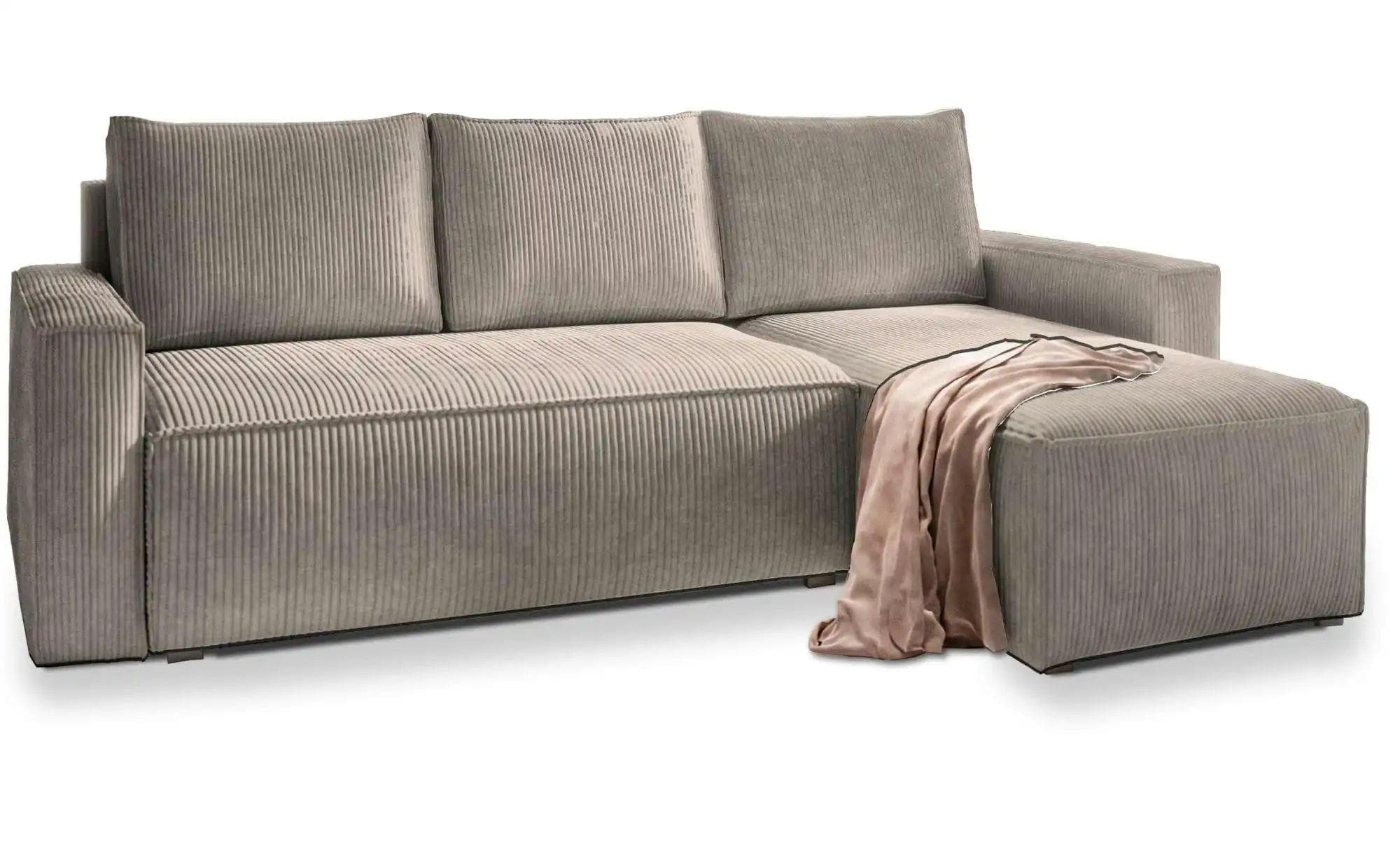 MASSENO Ecksofa Potaro mit Schlaffunktion Beige Cord