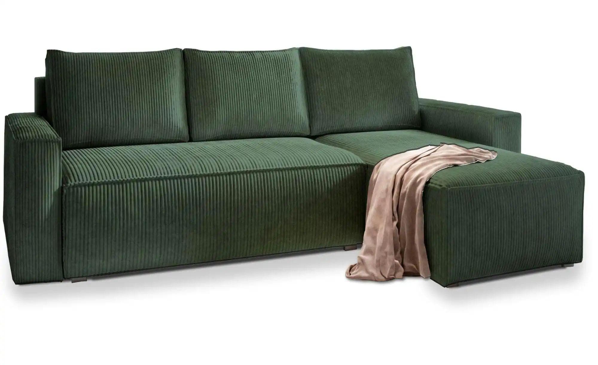 Masseno Ecksofa POTaro L-Form mit Schlaffunktion und Bettkasten Grün