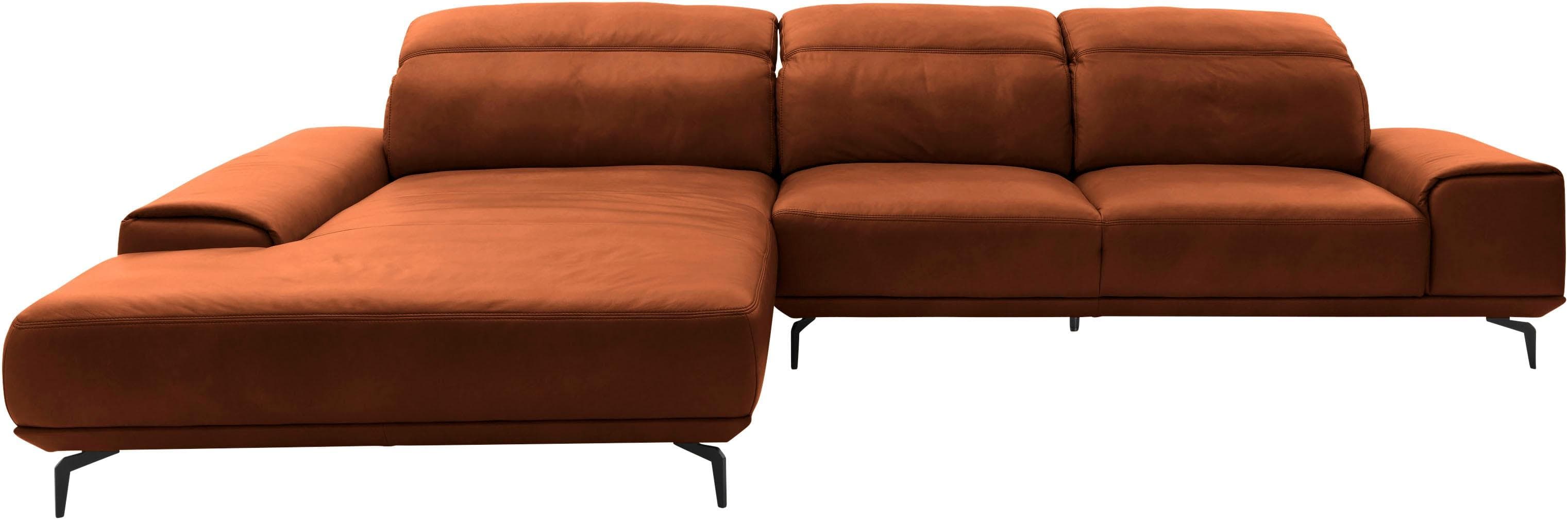 MUSTERRING Wohnlandschaft MR 2490 Ecksofa Long-Life-Leder Cognac/Schwarz
