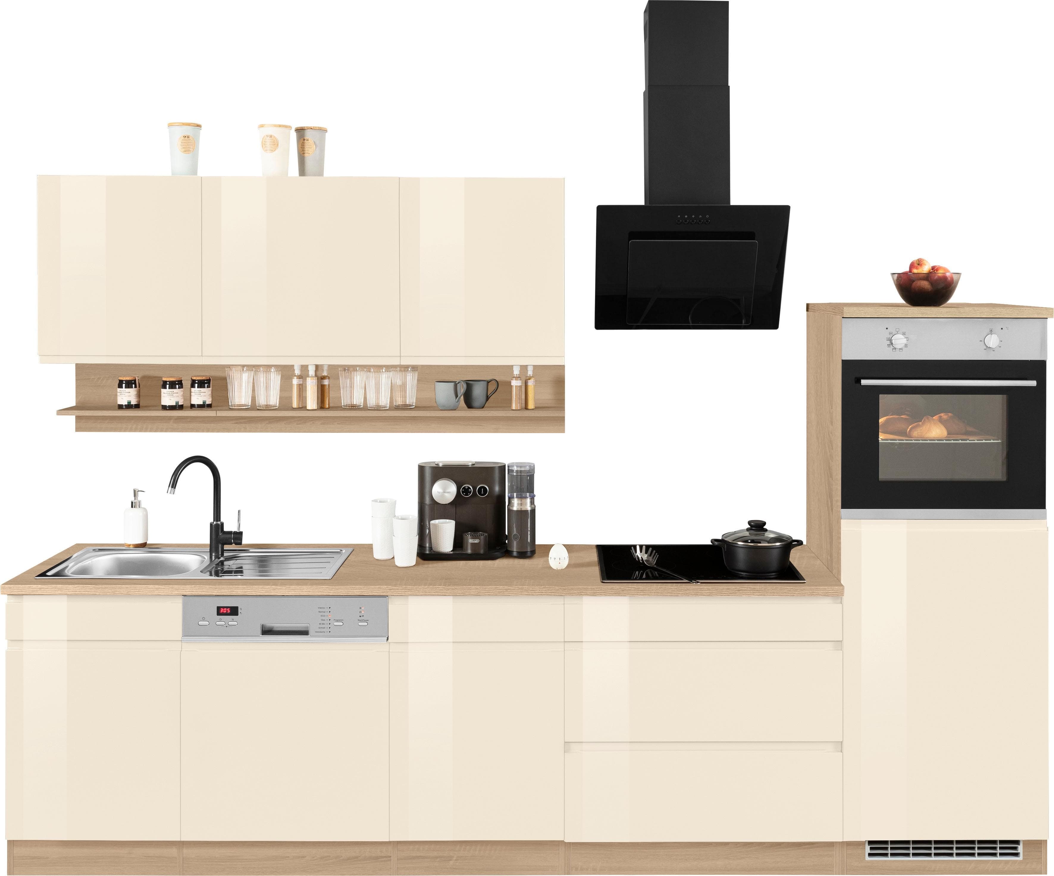 Küchenzeile KS-Virginia 300cm mit E-Geräten Eiche Sonoma Creme Hochglanz