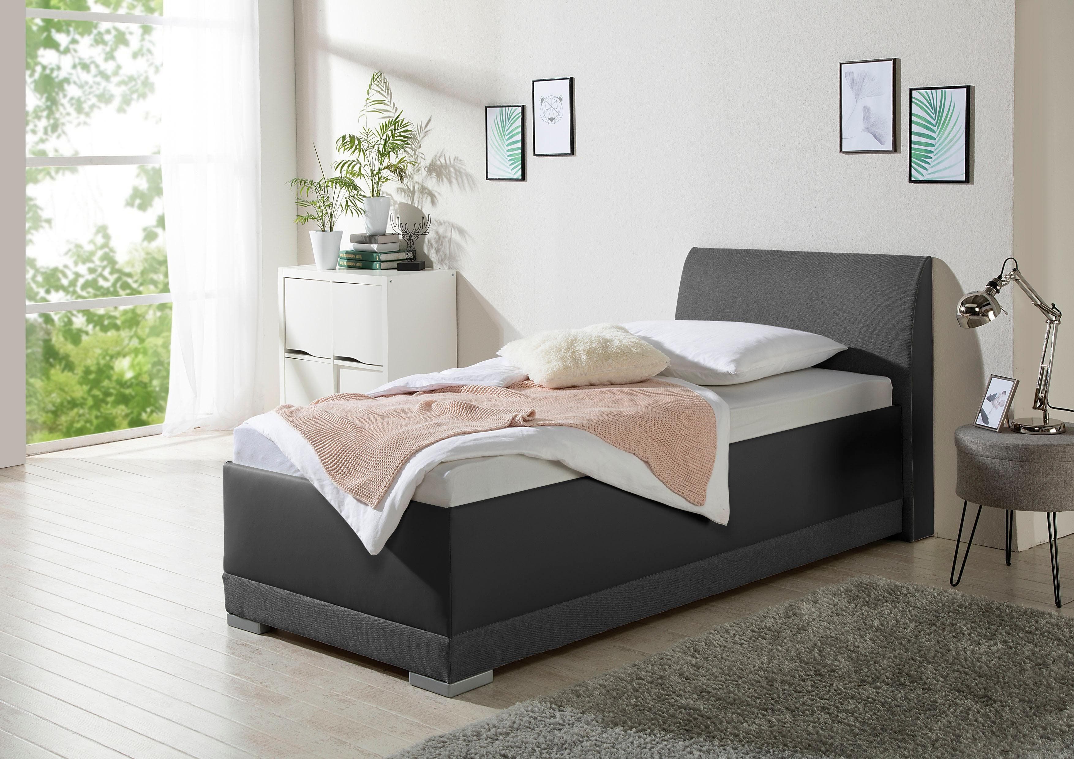 Polsterbett MAINTAL Makana mit Bettkasten Schwarz/Anthrazit