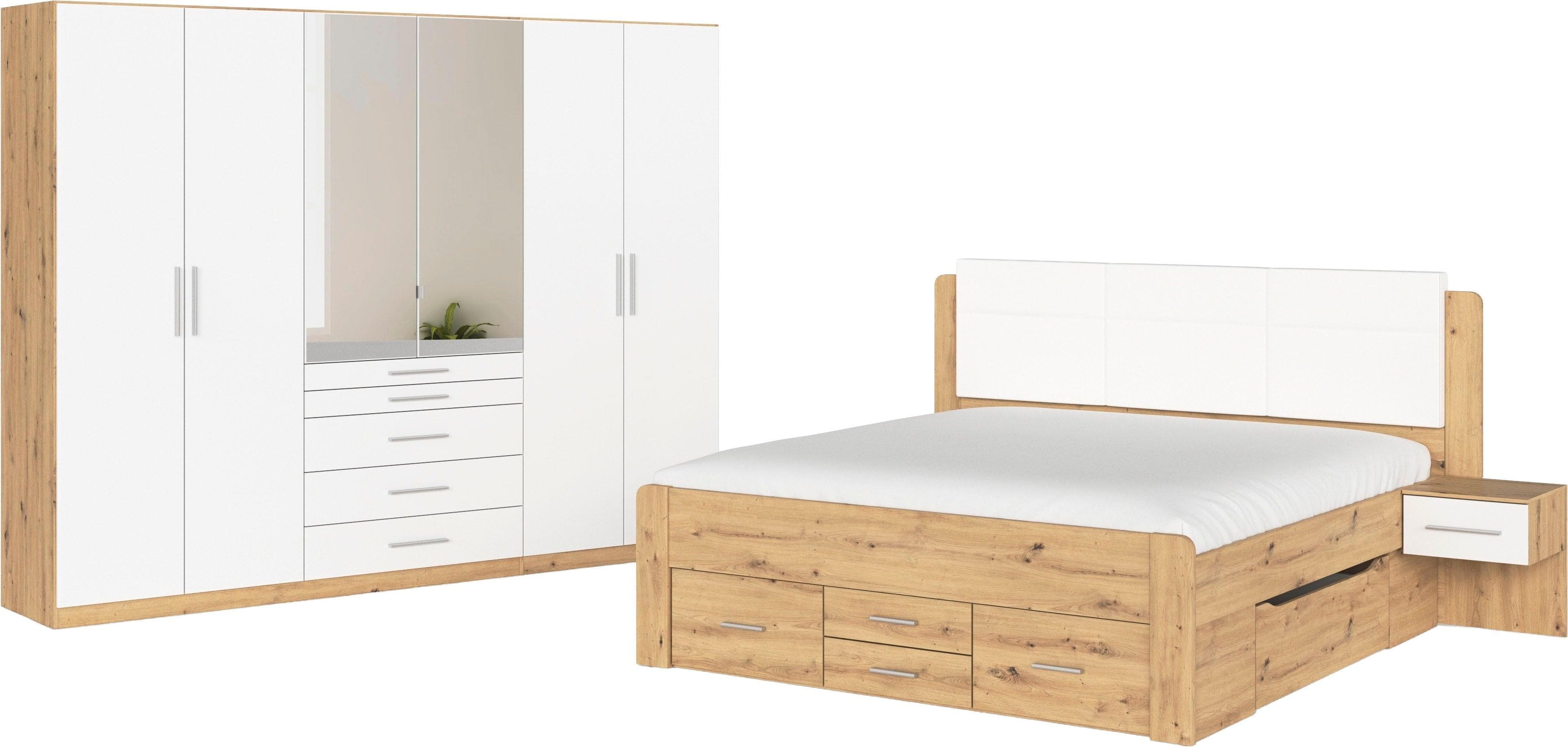 Schlafzimmer-Set RAUCH Komplettschlafzimmer Stauraumbett Eiche Artisan Alpinweiß