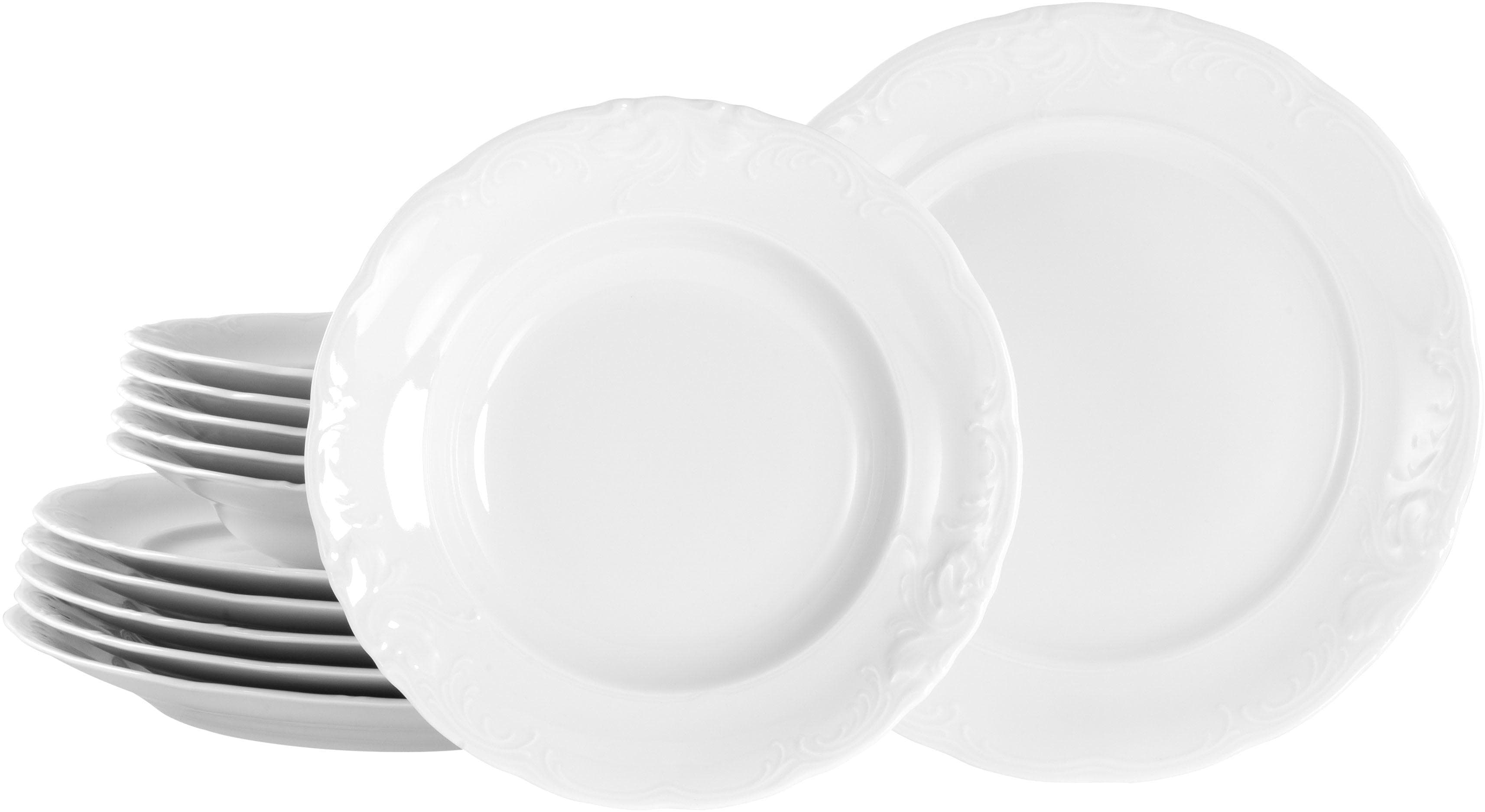 Tafelservice CREATABLE 'Frederike Weiss' 12-tlg. Porzellan Geschirr-Set Klassisch Weiß