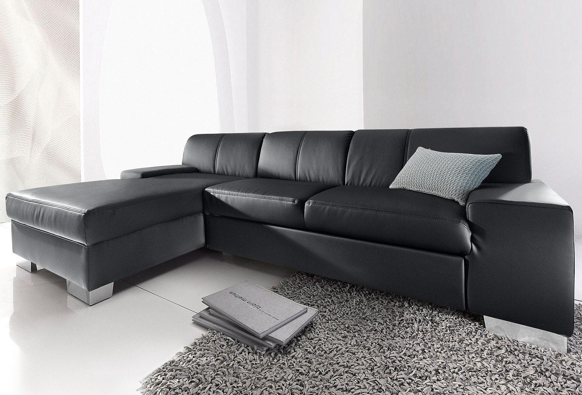 DOMO COLLECTION Ecksofa Star Schwarz mit Bettfunktion und Recamiere