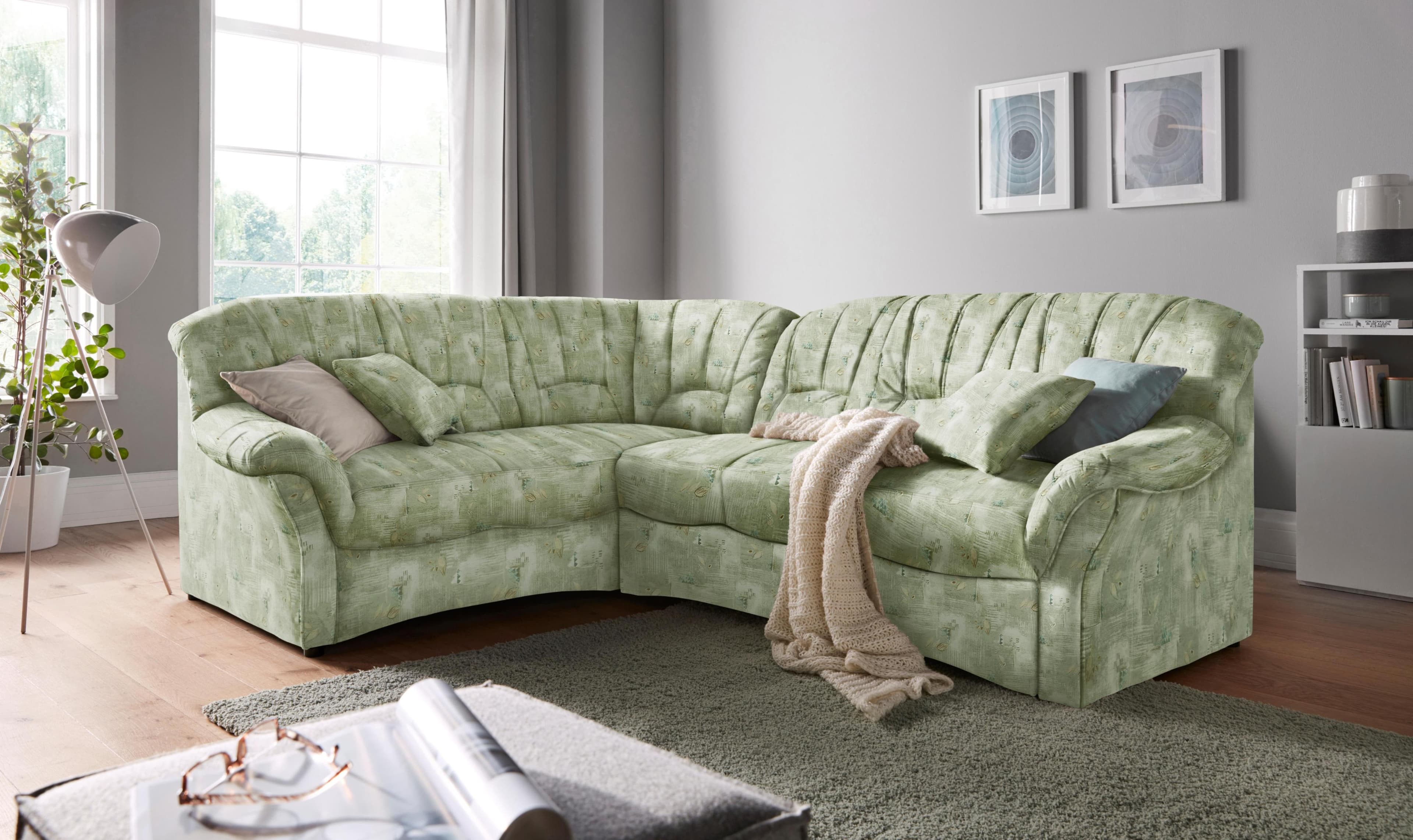 DOMO COLLECTION Ecksofa Bahia Grün L-Form Luxus-Microfaser