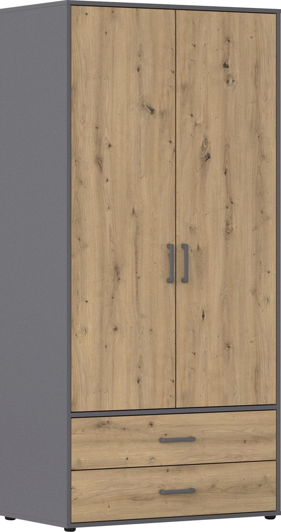 Drehtürenschrank RAUCH Kleiderschrank Garderobe Wäscheschrank Voyager Graumetallic Eiche Artisan