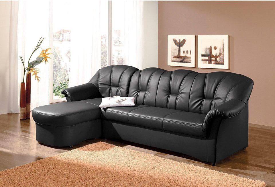 DOMO COLLECTION Ecksofa Papenburg L-Form Schwarz Kunstleder mit Bettfunktion