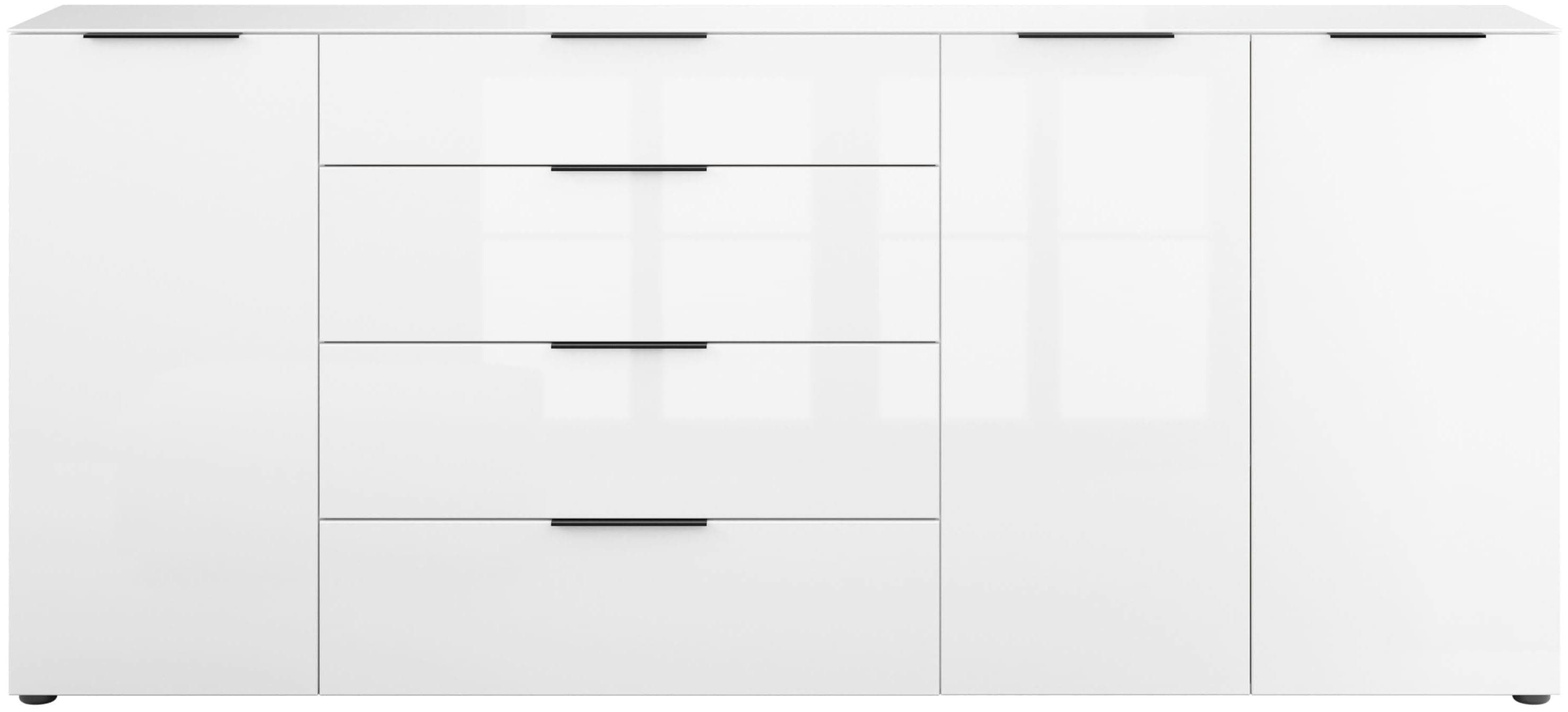 Sideboard MANJANA MÖBEL Style Weiß Matt Metallgriffe Glasfront