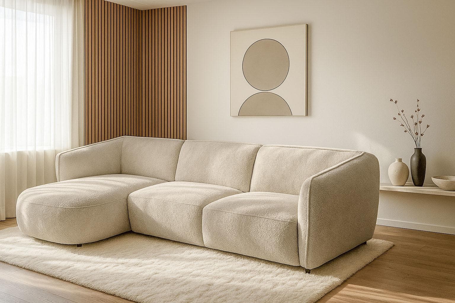 HOME AFFAIRE OSTRUP Ecksofa L-Form Beige Bouclé Recamiere