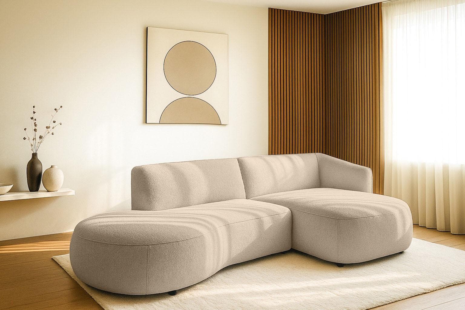 HOME AFFAIRE OSTRUP Ecksofa L-Form Beige Bouclé mit Recamiere