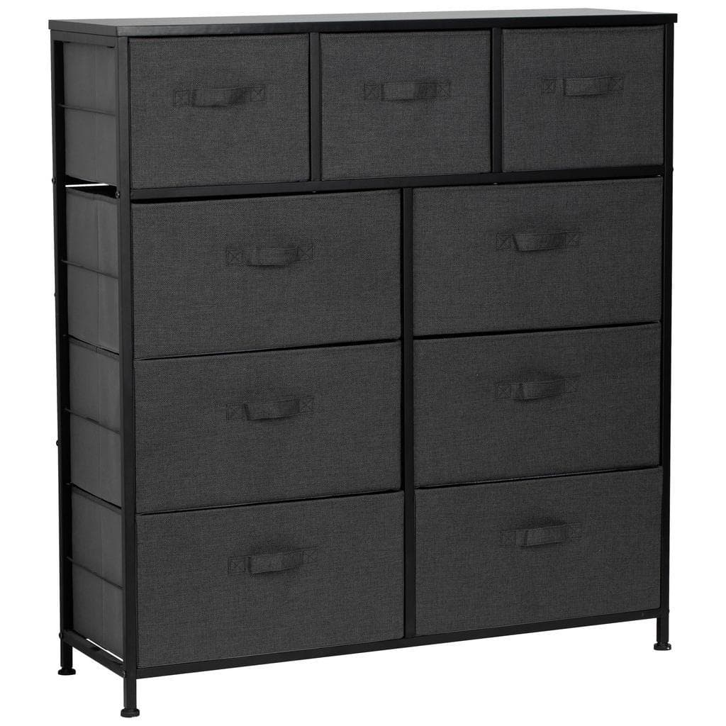 PBJ Kommode Schwarz Dunkelgrau Textil 9 Schubladen