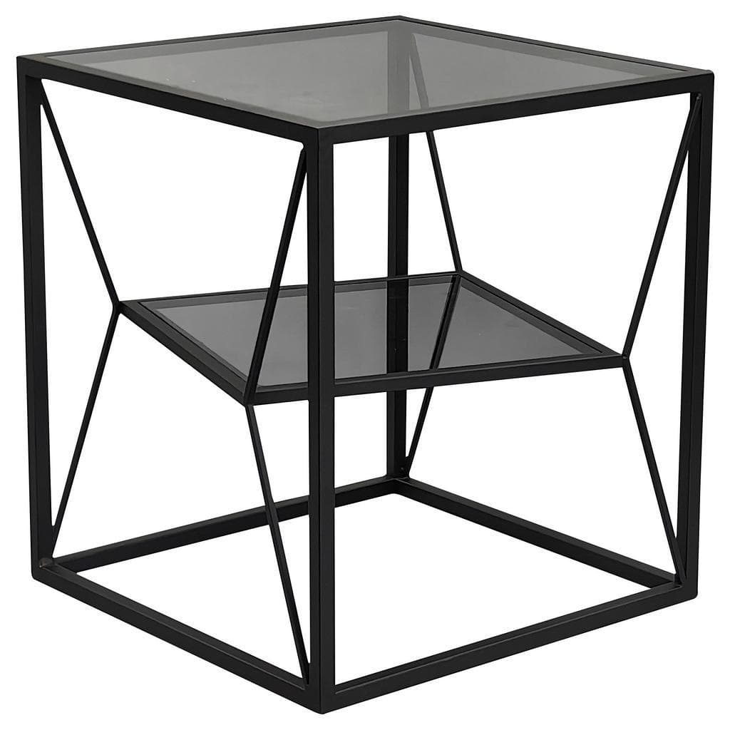 Landscape Beistelltisch Grau Schwarz Metall Glas