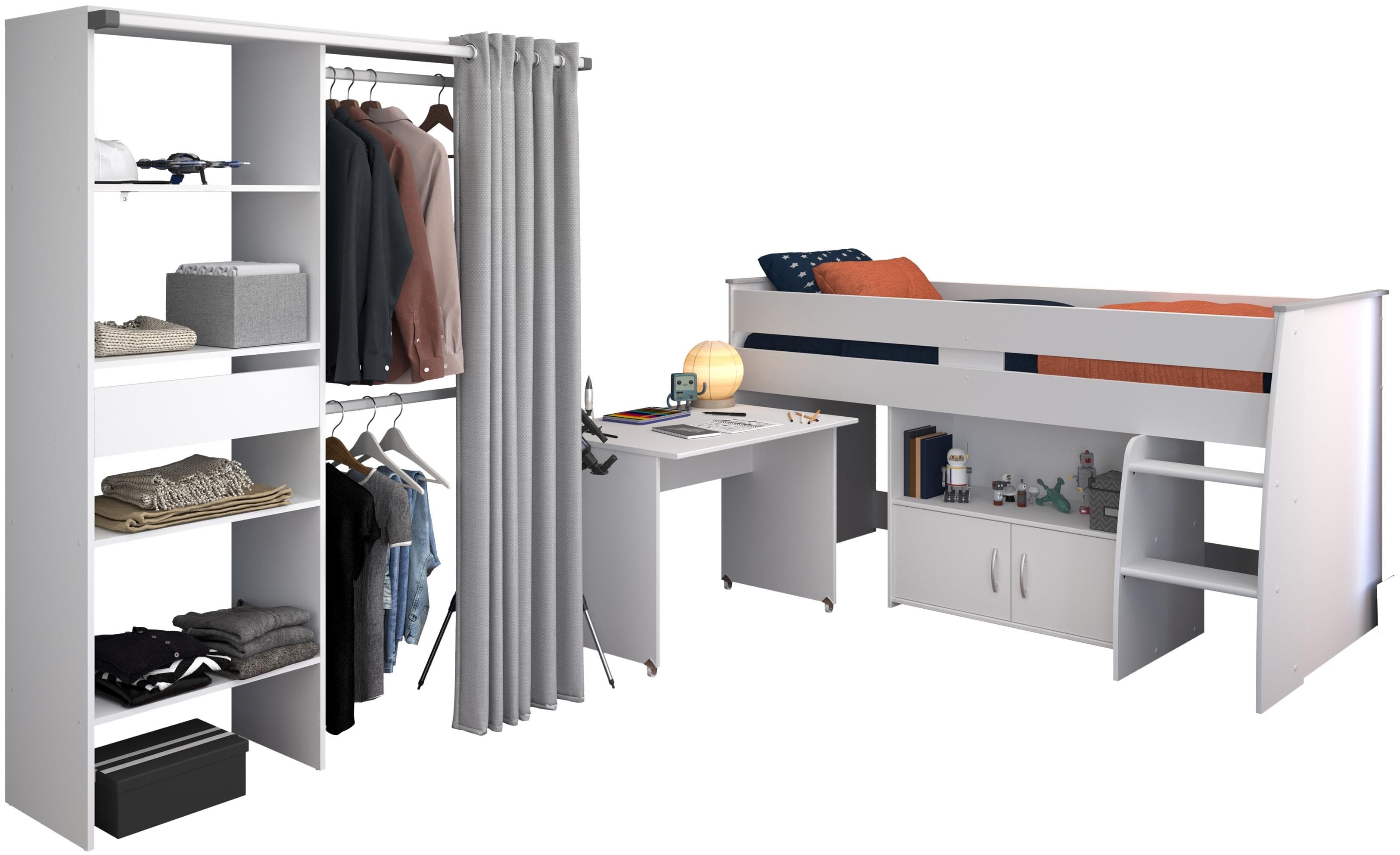 Jugendzimmer-Set PARISOT Reverse 22 Weiß mit ausziehbarem Schreibtisch