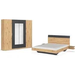Rauch Monza Schlafzimmer-Set mit Drehtürenschrank und Bettanlage in schwebender Optik