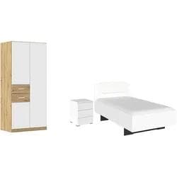 Schlafzimmer-Set aus Deutschland (3-teilig) mit Kleiderschrank und Bett 100 cm