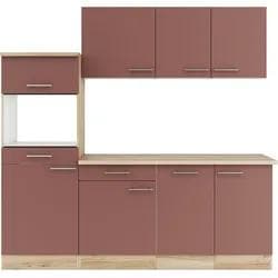 Küche OPTIFIT Bella Rot mit Durchgehender Arbeitsplatte