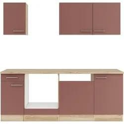 Küche OPTIFIT Bella Rot Rostrot Wildeichefarben Anthrazit 210cm 60cm Komplettküchen-Sets