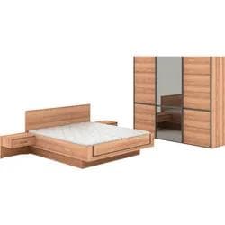 Schlafzimmer-Set MUSTERRING Sorrent Kleiderschrank Bett & Nachtkommoden Teilmassiv Eiche Braun