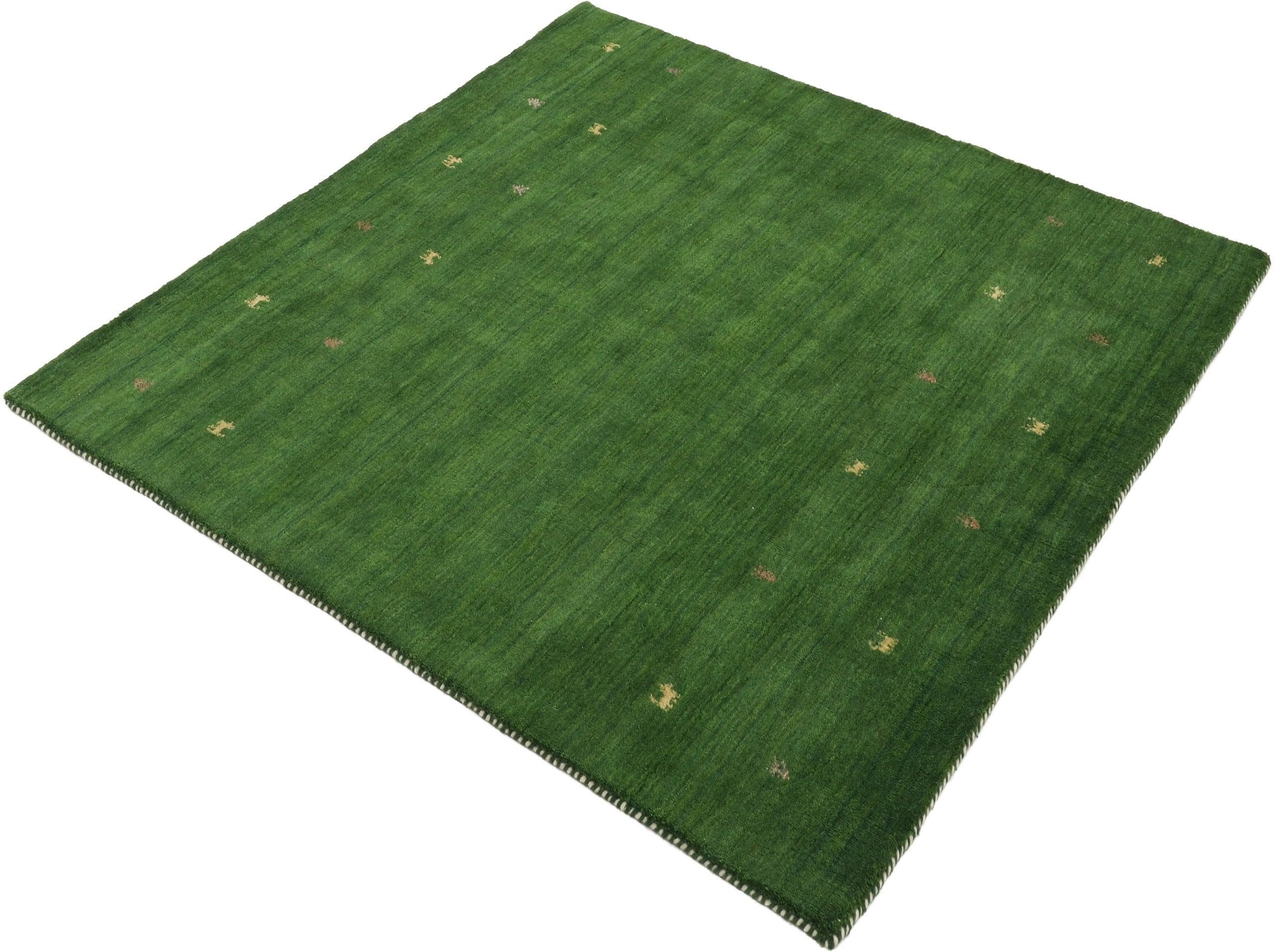 CARPETFINE Wollteppich Gabbeh-Uni Grün Handgewebt